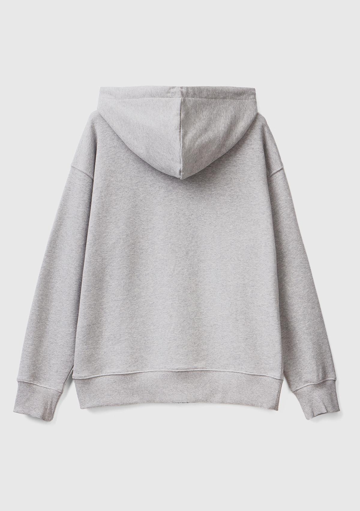 Erkek Gri Melanj Kapüşonlu Fermuarlı Sweatshirt