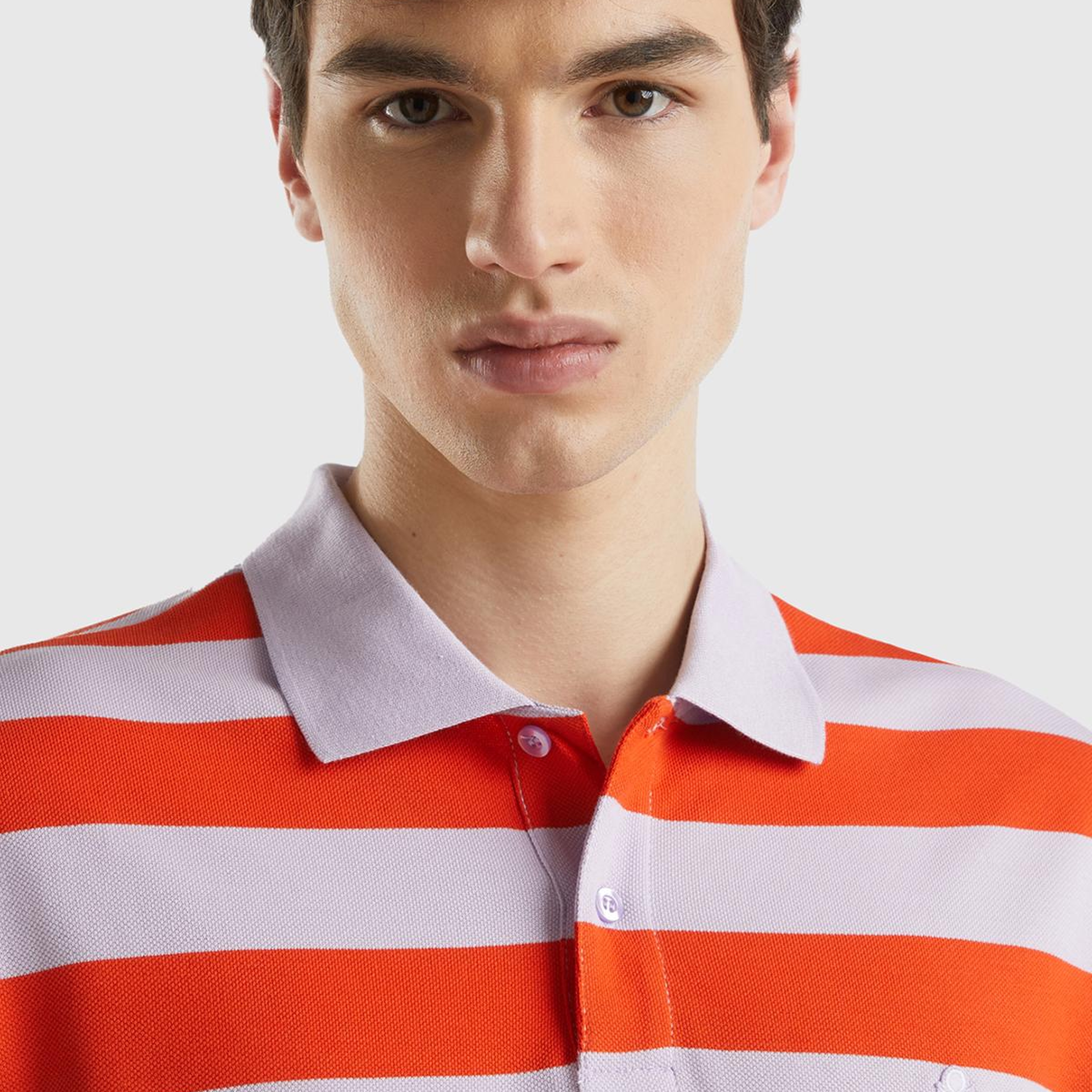 Erkek Kırmızı Mix %100 Pamuk Renk Bloklu Çizgili 2 Düğmeli Polo Yaka T-Shirt