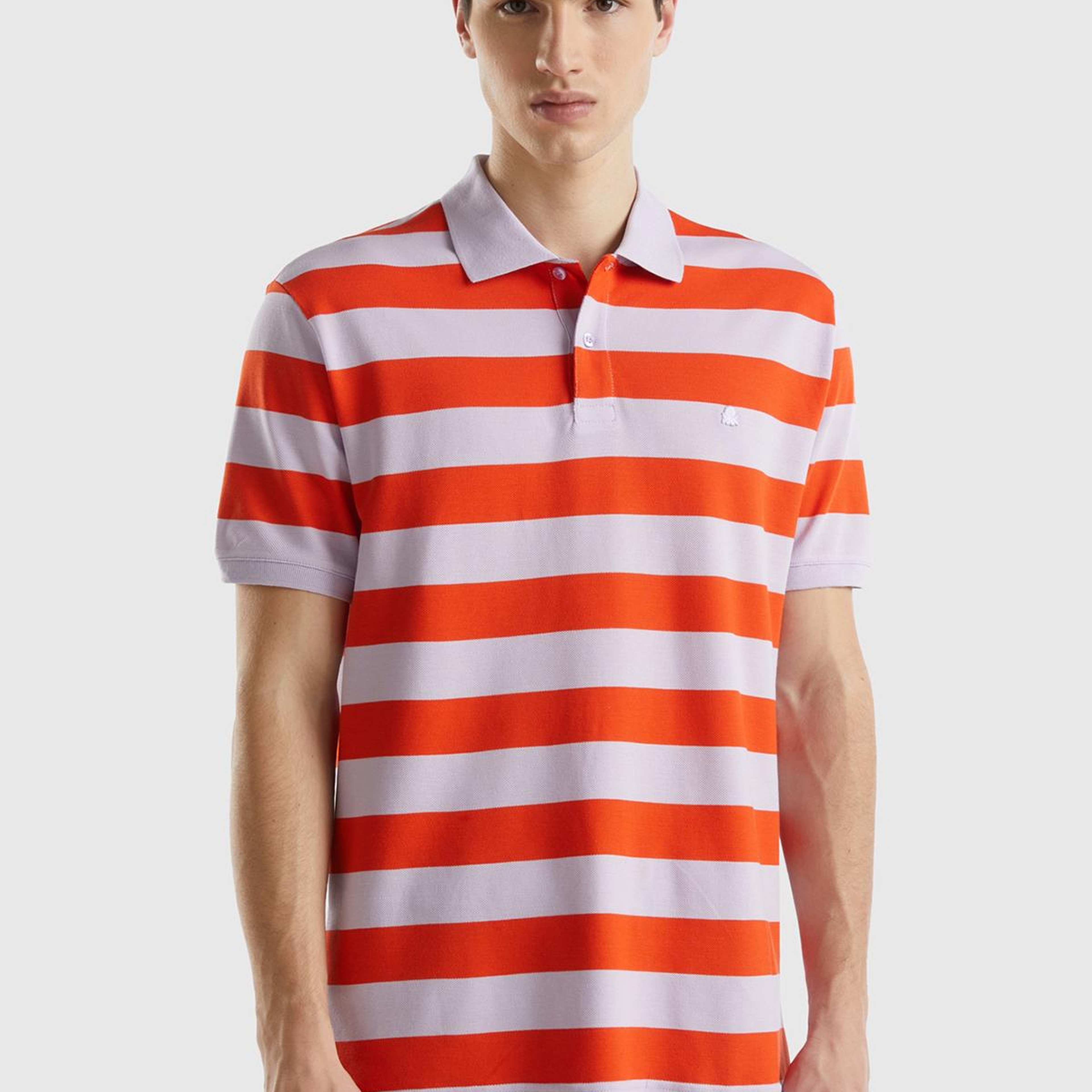 Erkek Kırmızı Mix %100 Pamuk Renk Bloklu Çizgili 2 Düğmeli Polo Yaka T-Shirt