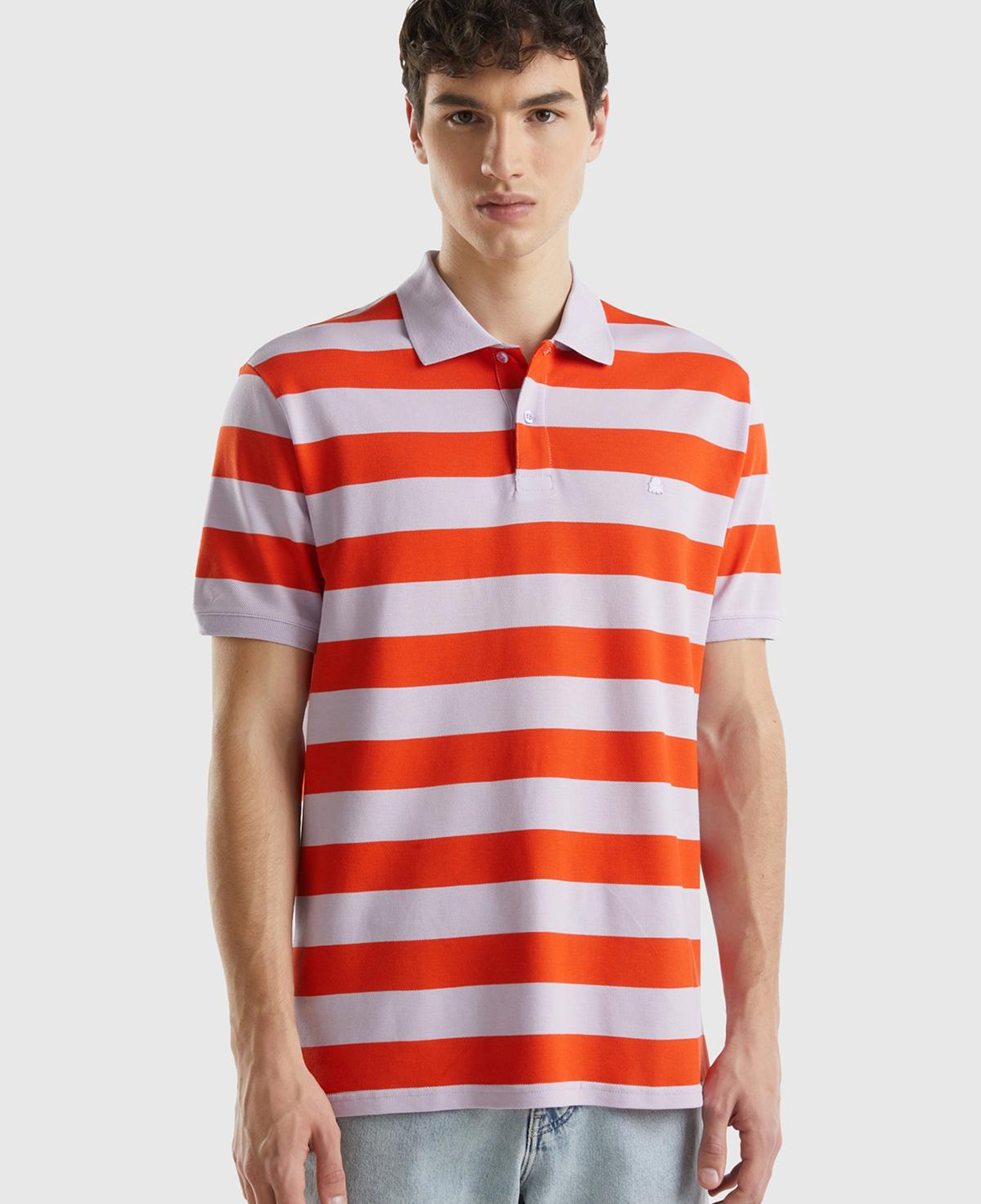 Erkek Kırmızı Mix %100 Pamuk Renk Bloklu Çizgili 2 Düğmeli Polo Yaka T-Shirt