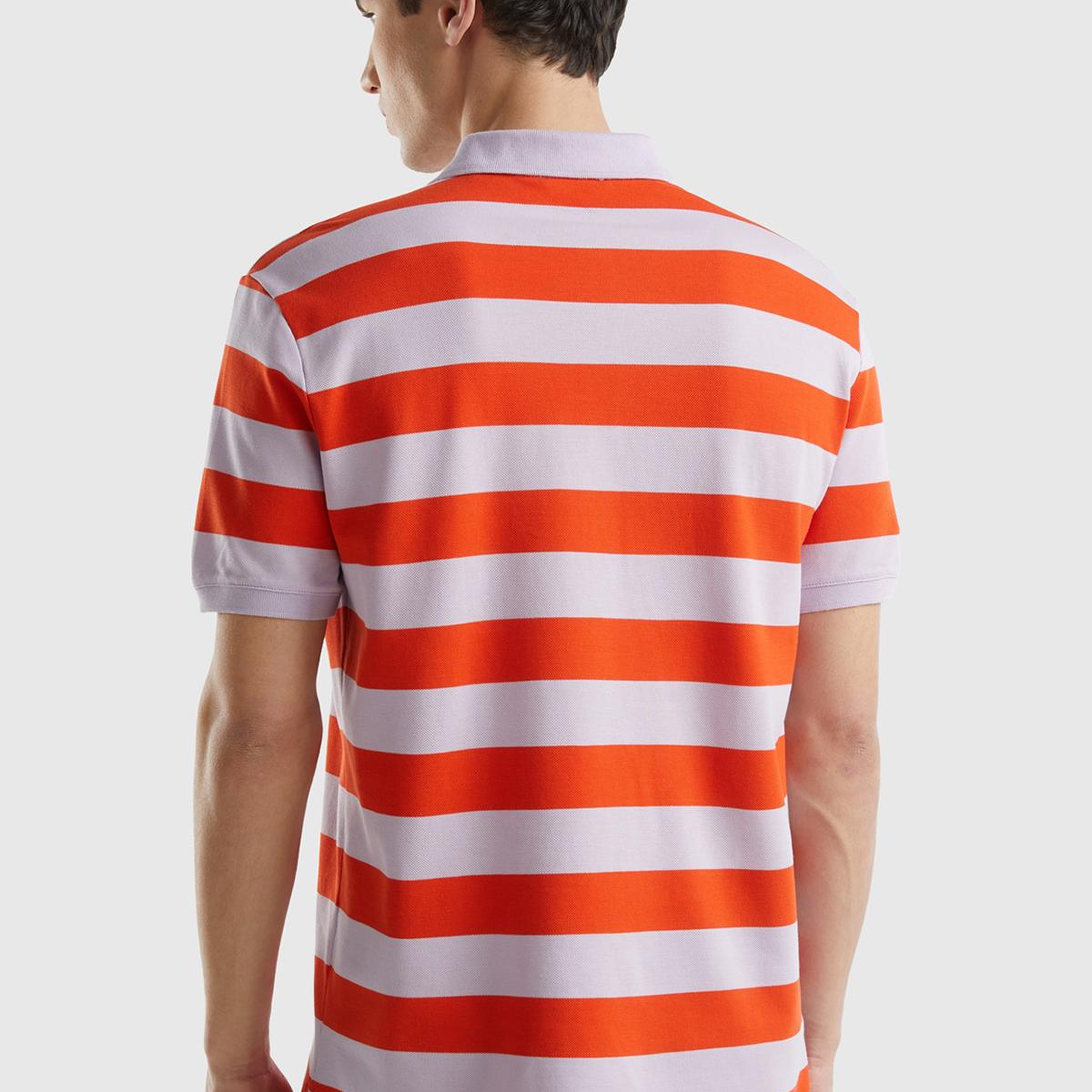 Erkek Kırmızı Mix %100 Pamuk Renk Bloklu Çizgili 2 Düğmeli Polo Yaka T-Shirt