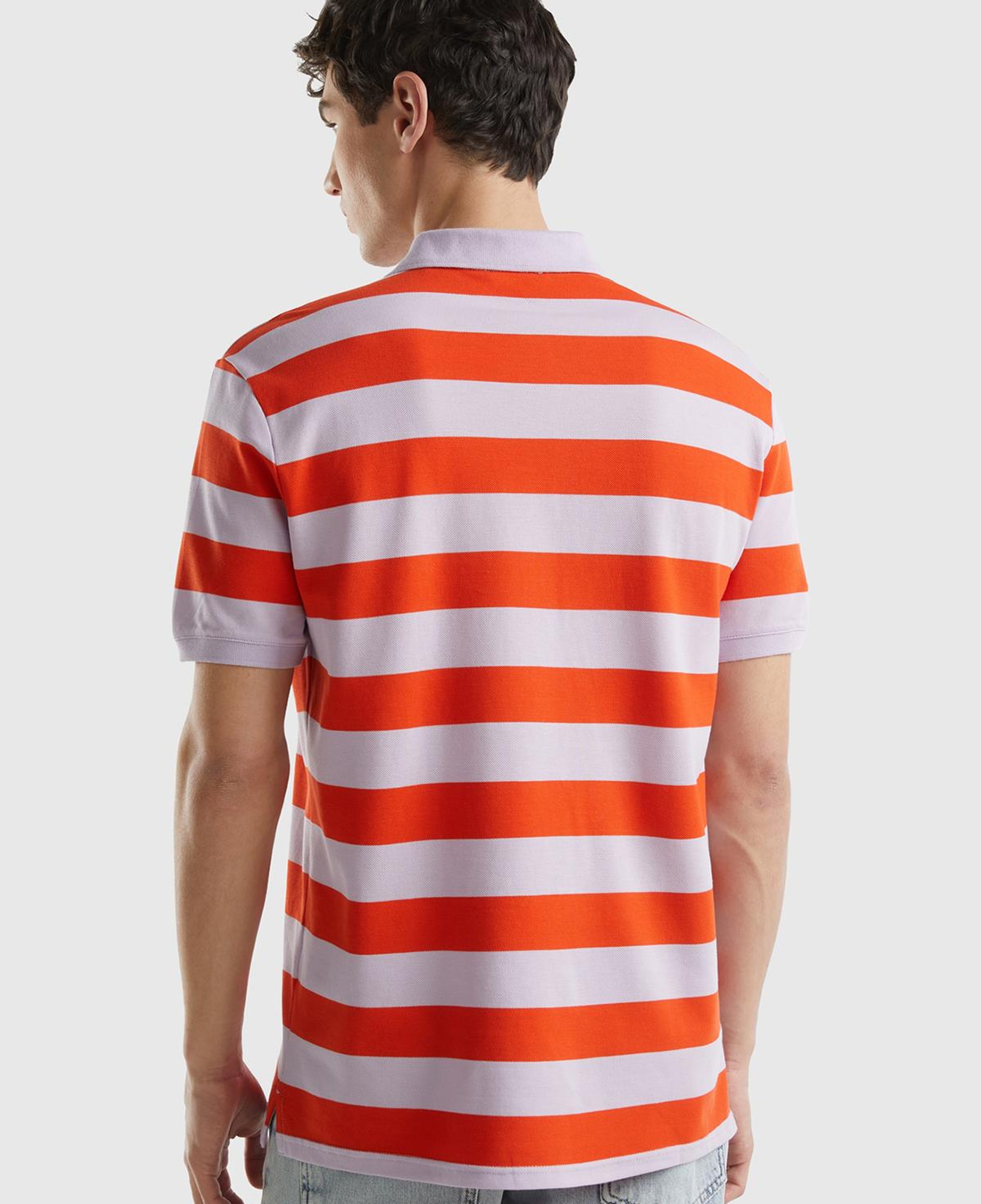 Erkek Kırmızı Mix %100 Pamuk Renk Bloklu Çizgili 2 Düğmeli Polo Yaka T-Shirt