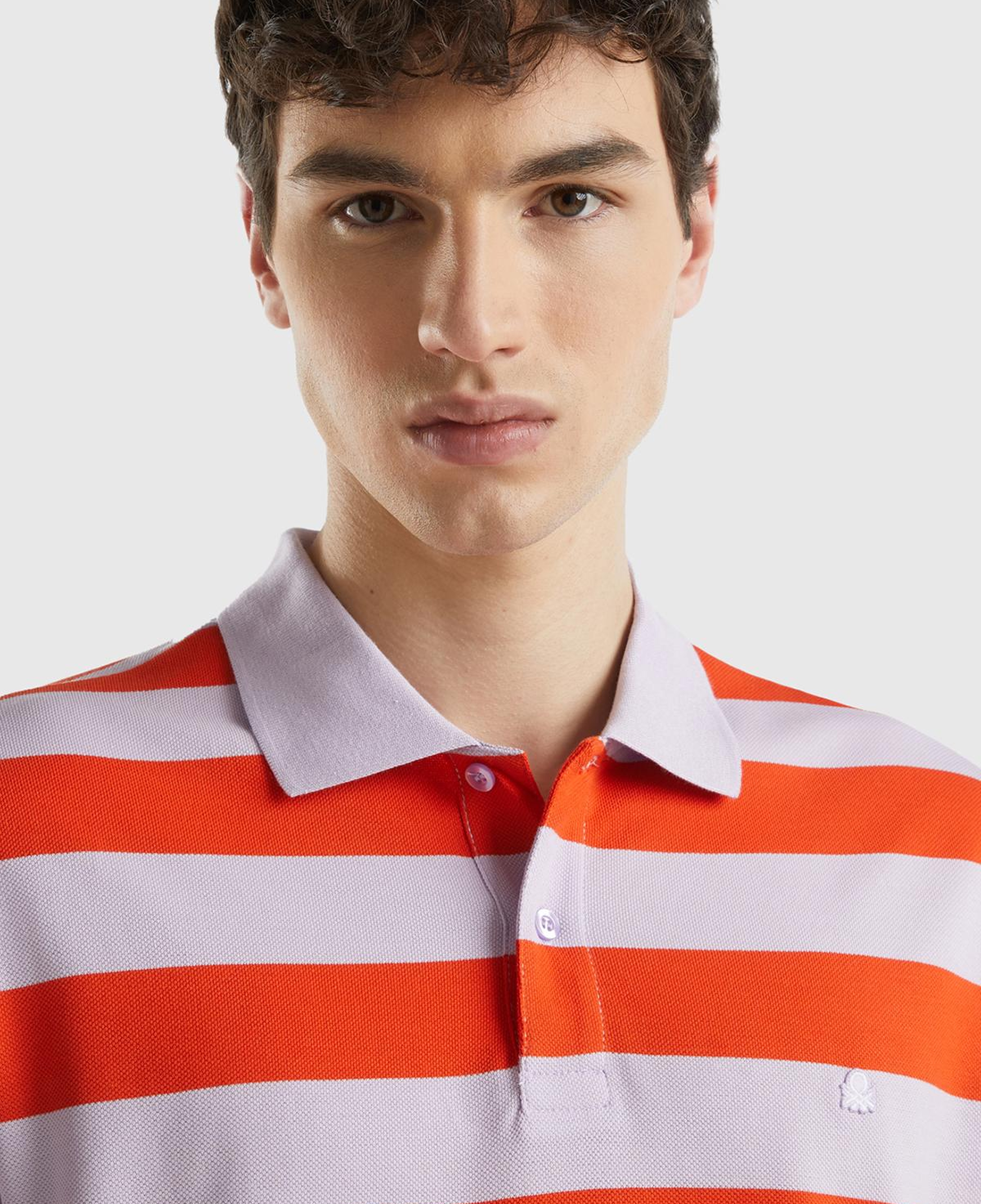 Erkek Kırmızı Mix %100 Pamuk Renk Bloklu Çizgili 2 Düğmeli Polo Yaka T-Shirt