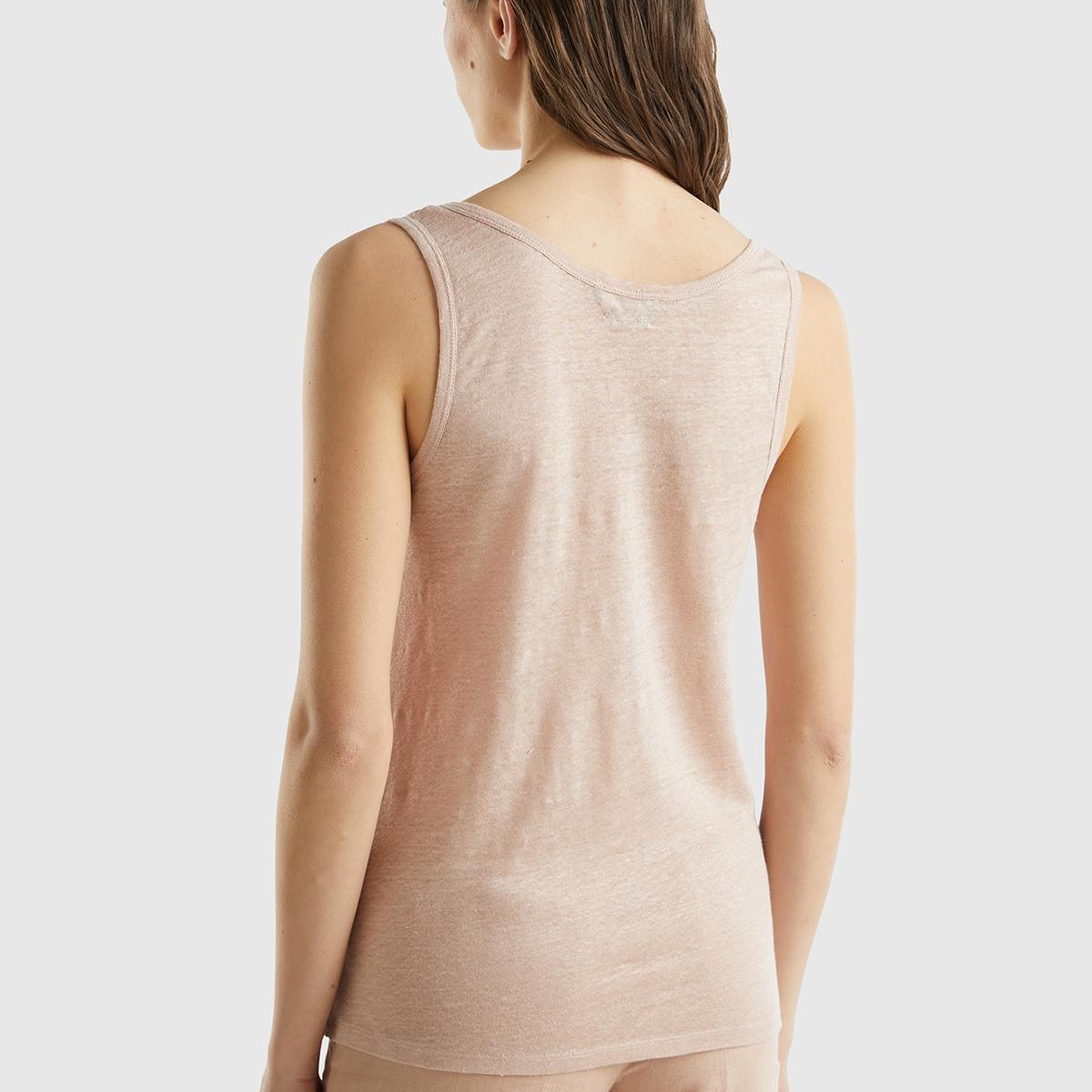 Kadın Pudra %100 Keten Rahat Kalıp Kalın Askılı Atlet