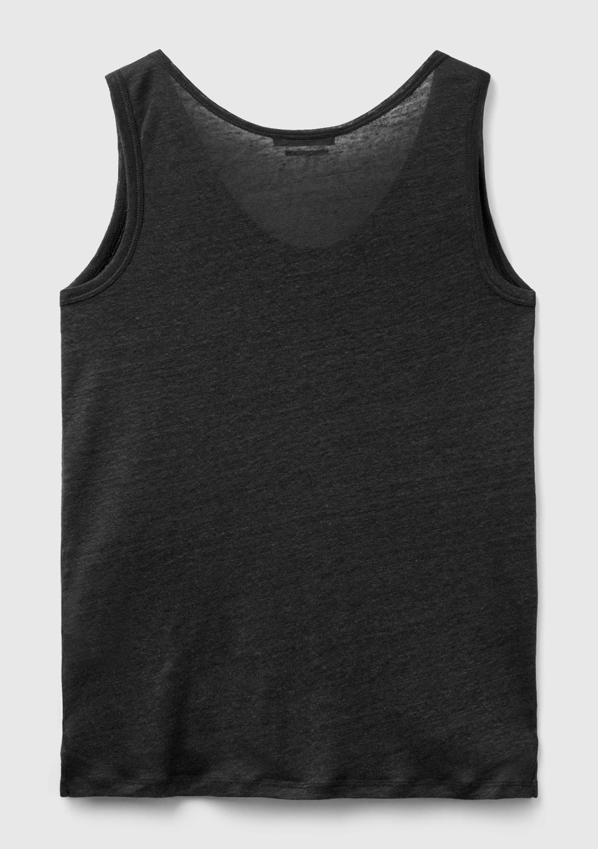 Kadın Siyah %100 Keten Rahat Kalıp Kalın Askılı Atlet