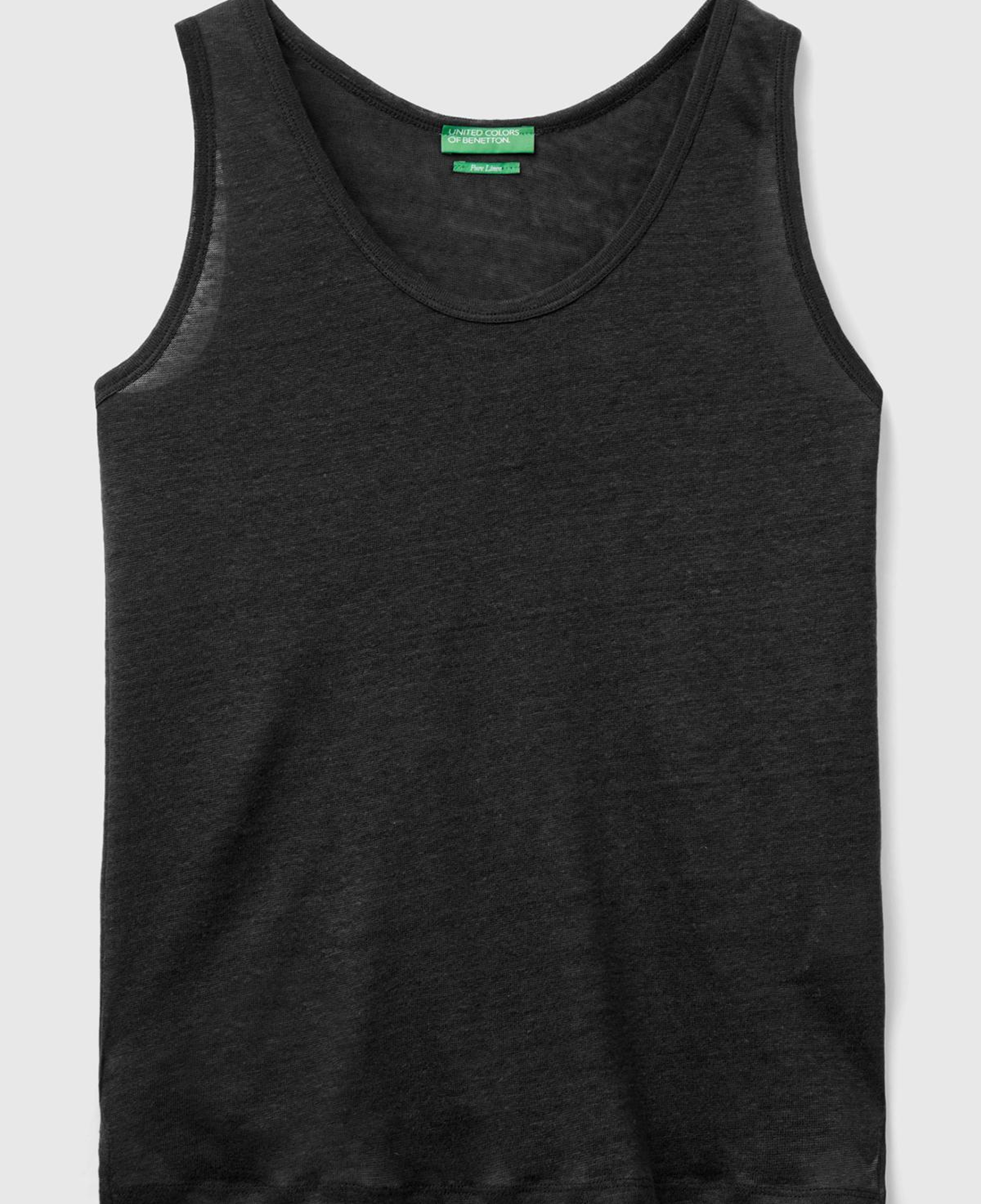 Kadın Siyah %100 Keten Rahat Kalıp Kalın Askılı Atlet