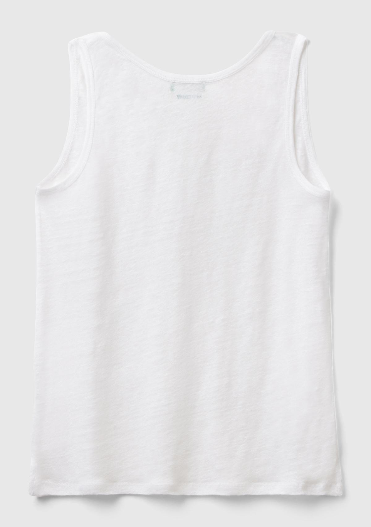 Kadın Beyaz %100 Keten Rahat Kalıp Kalın Askılı Atlet