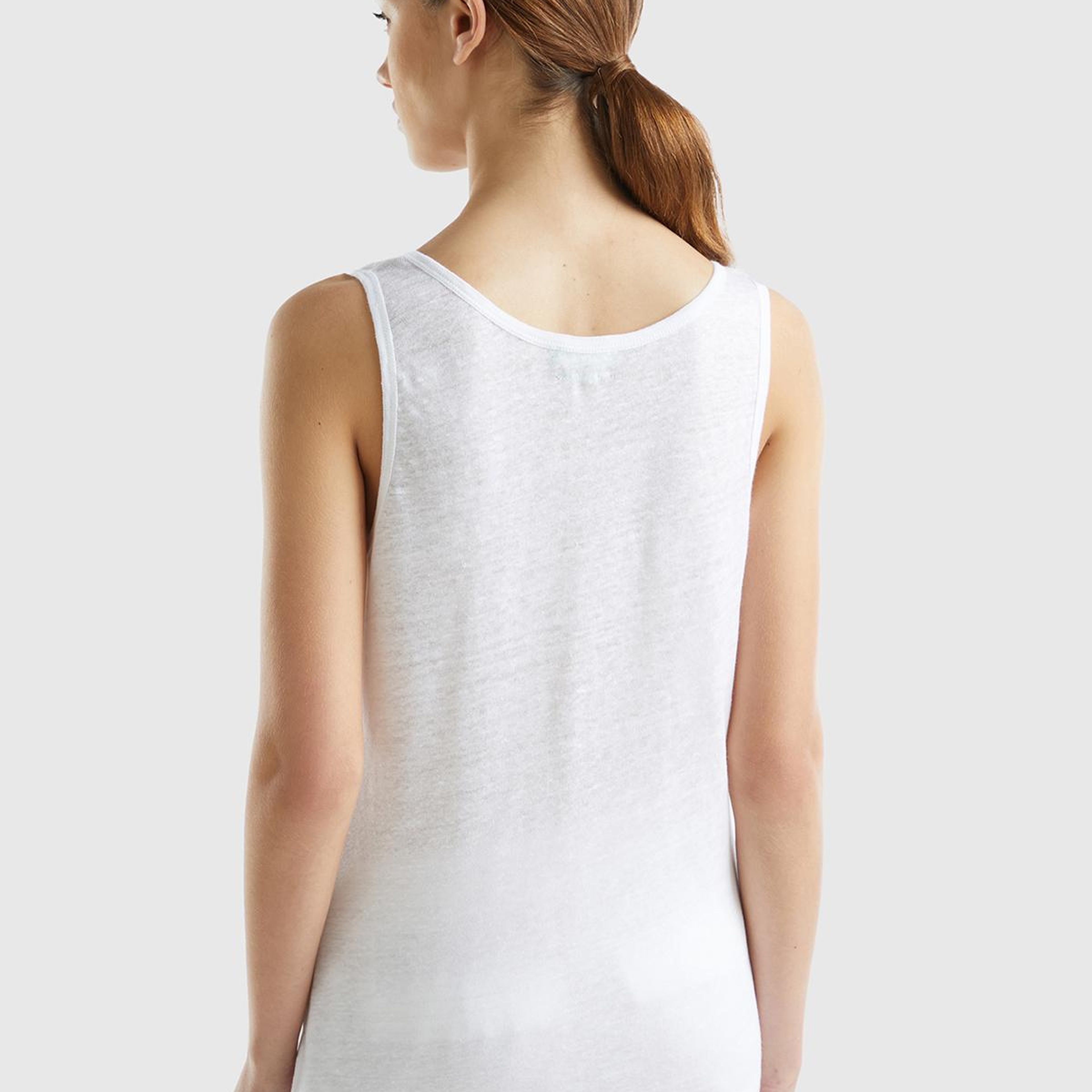 Kadın Beyaz %100 Keten Rahat Kalıp Kalın Askılı Atlet