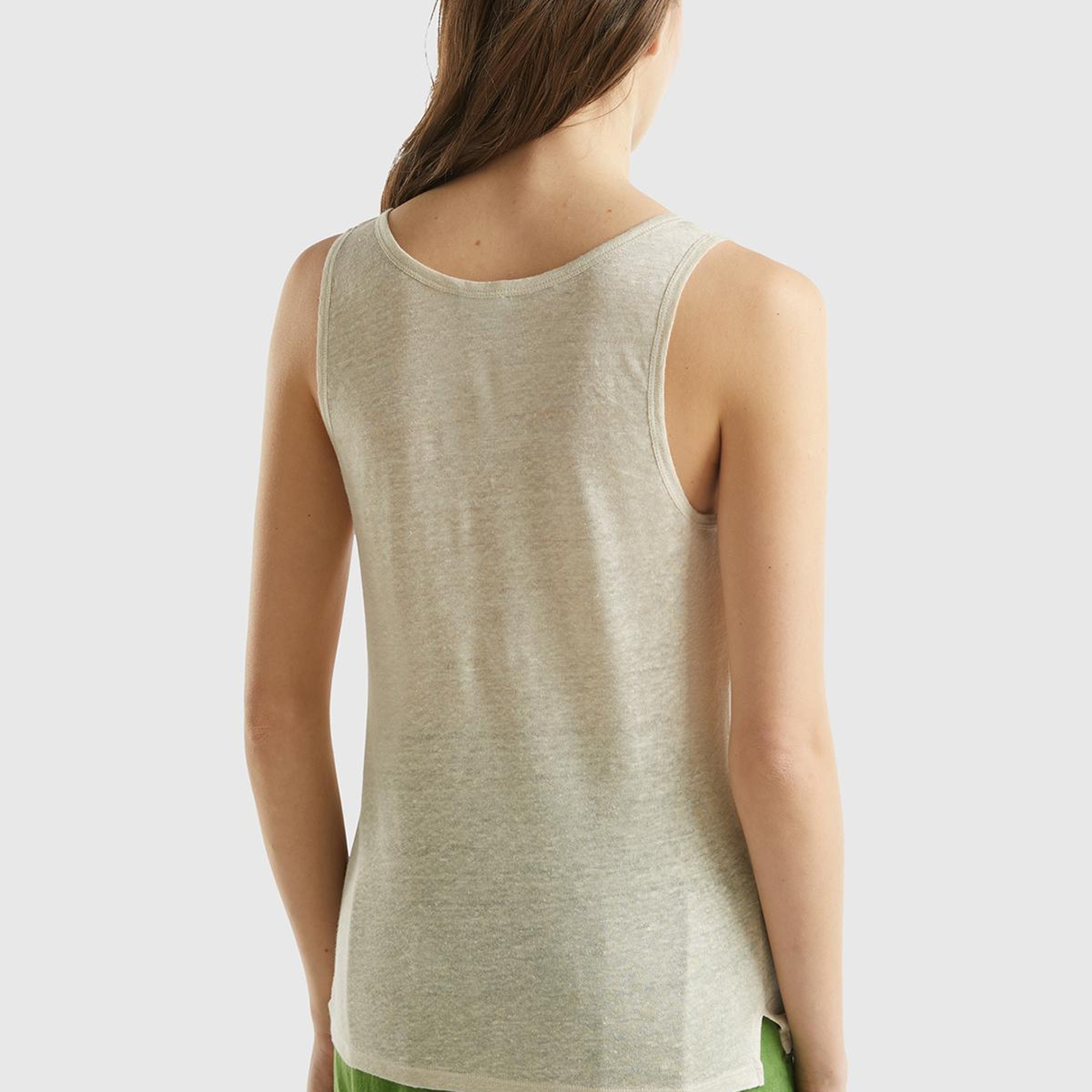 Kadın Bej %100 Keten Rahat Kalıp Kalın Askılı Atlet