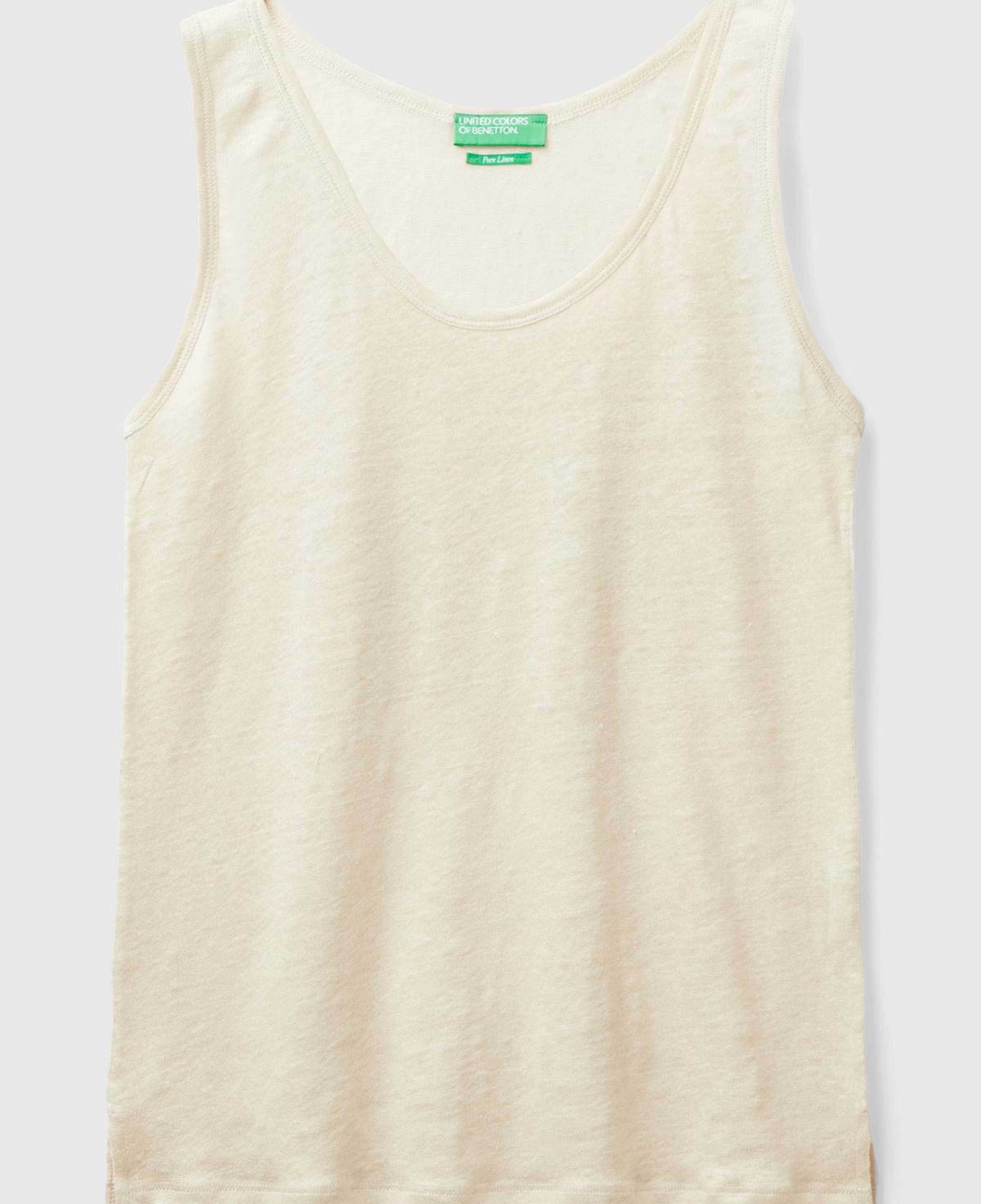 Kadın Bej %100 Keten Rahat Kalıp Kalın Askılı Atlet