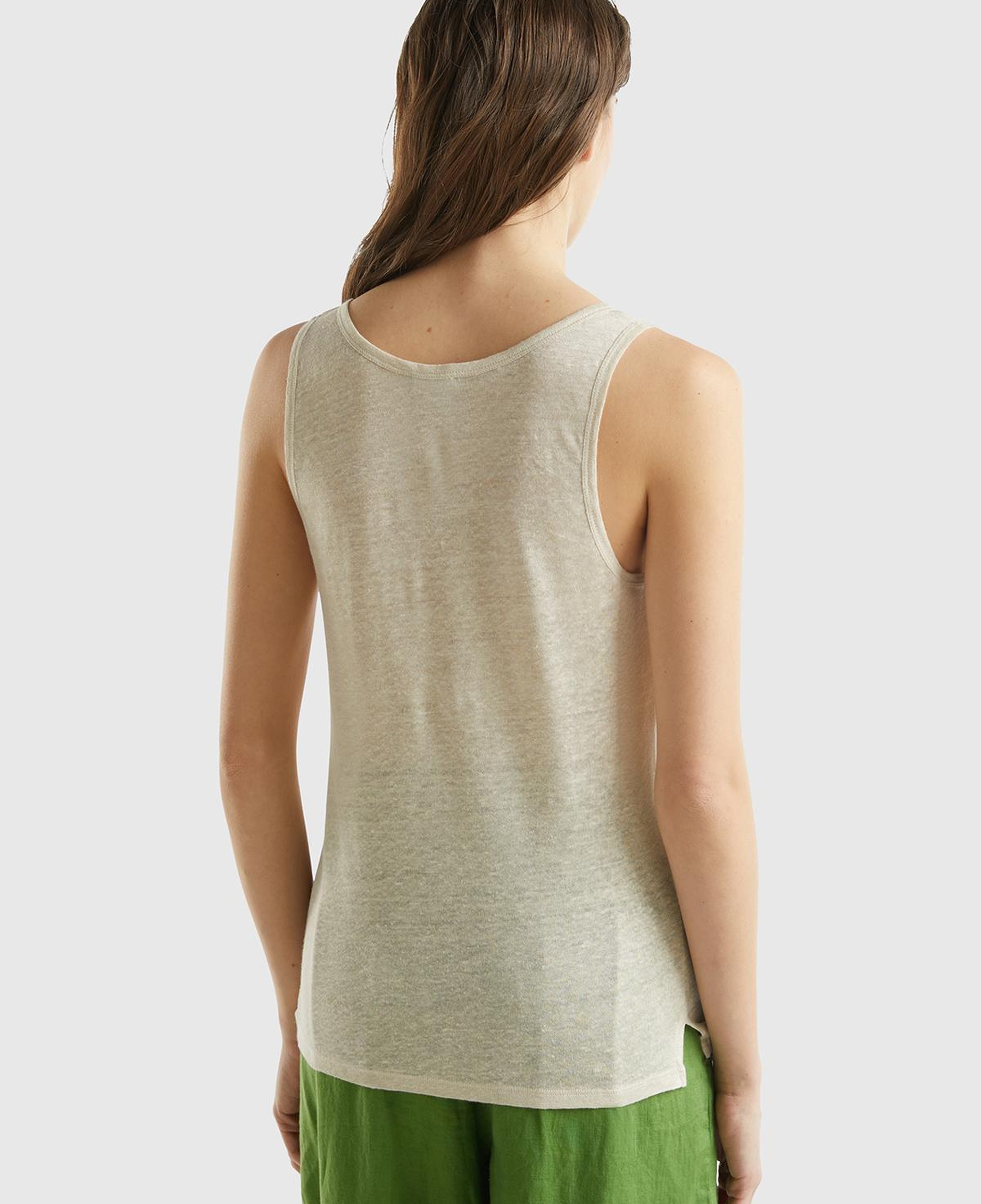 Kadın Bej %100 Keten Rahat Kalıp Kalın Askılı Atlet