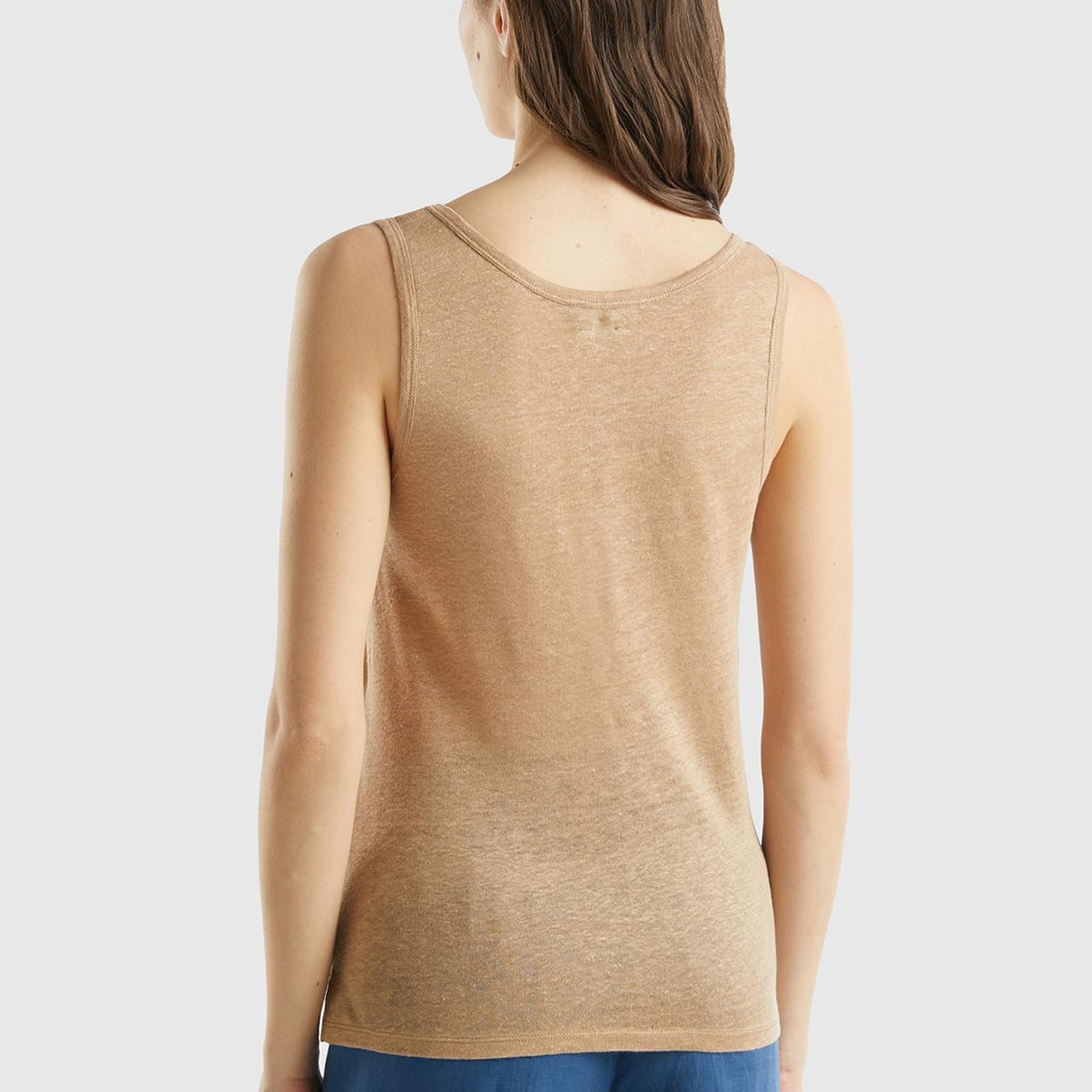 Kadın Taba %100 Keten Rahat Kalıp Kalın Askılı Atlet