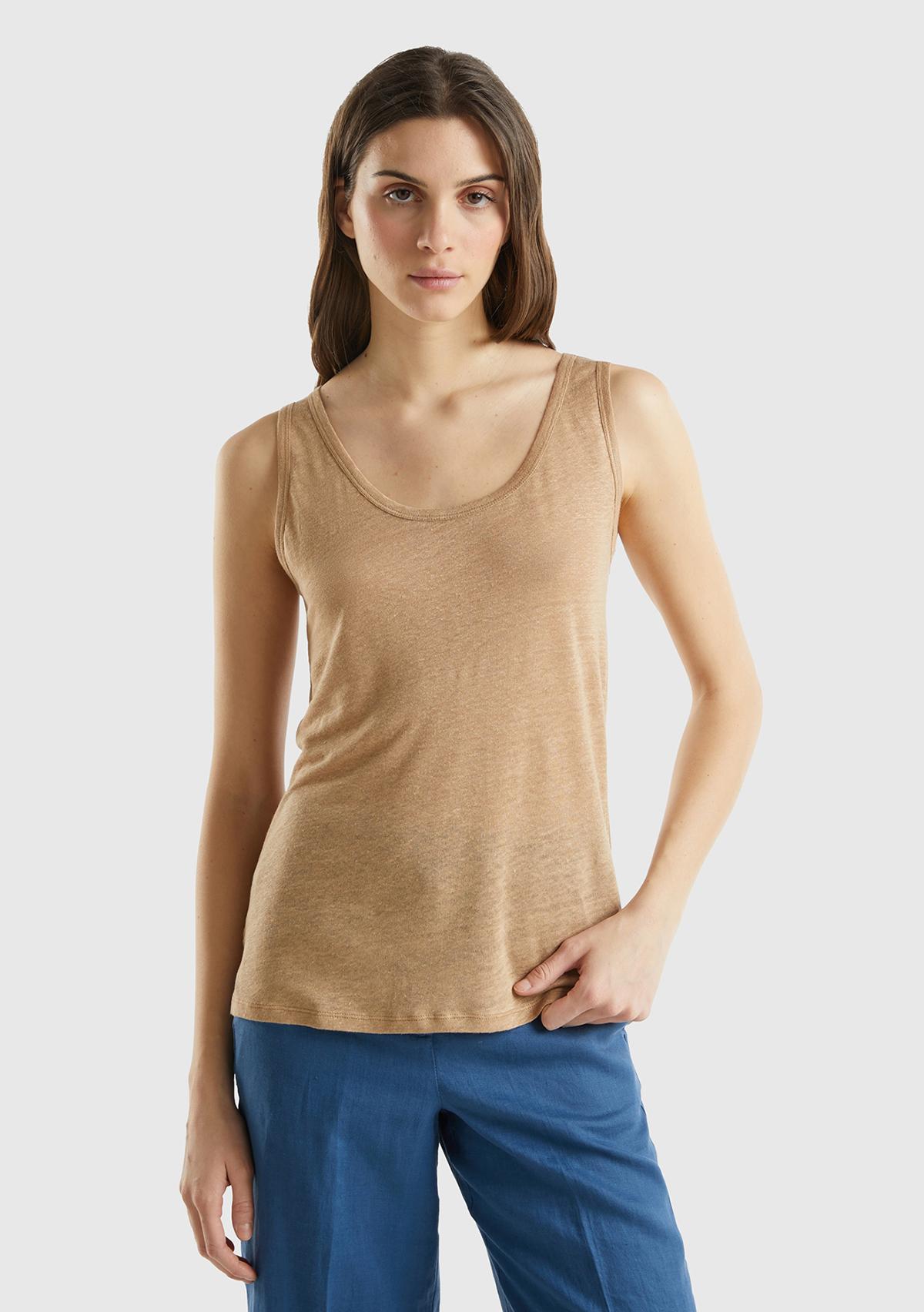 Kadın Taba %100 Keten Rahat Kalıp Kalın Askılı Atlet