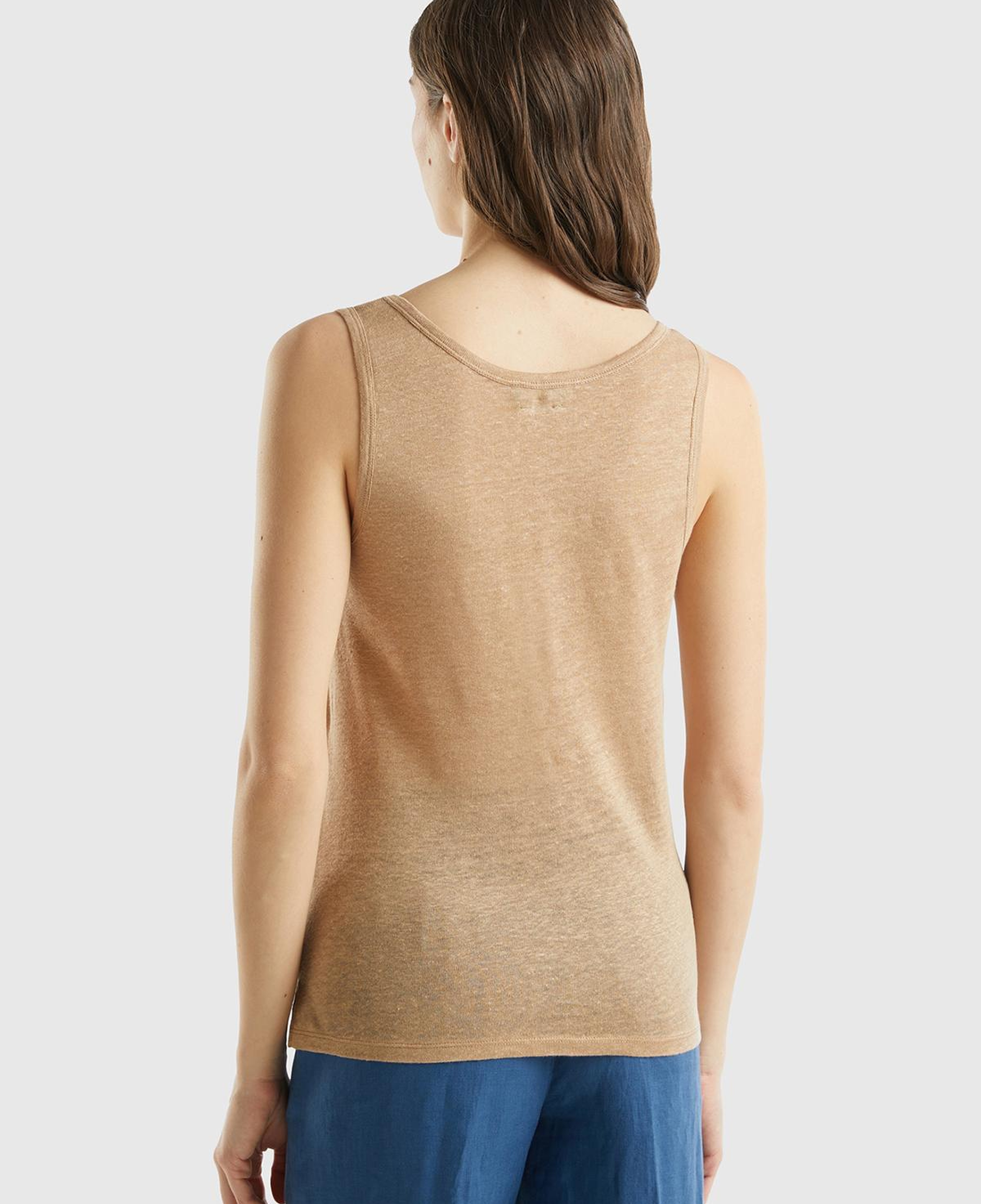 Kadın Taba %100 Keten Rahat Kalıp Kalın Askılı Atlet