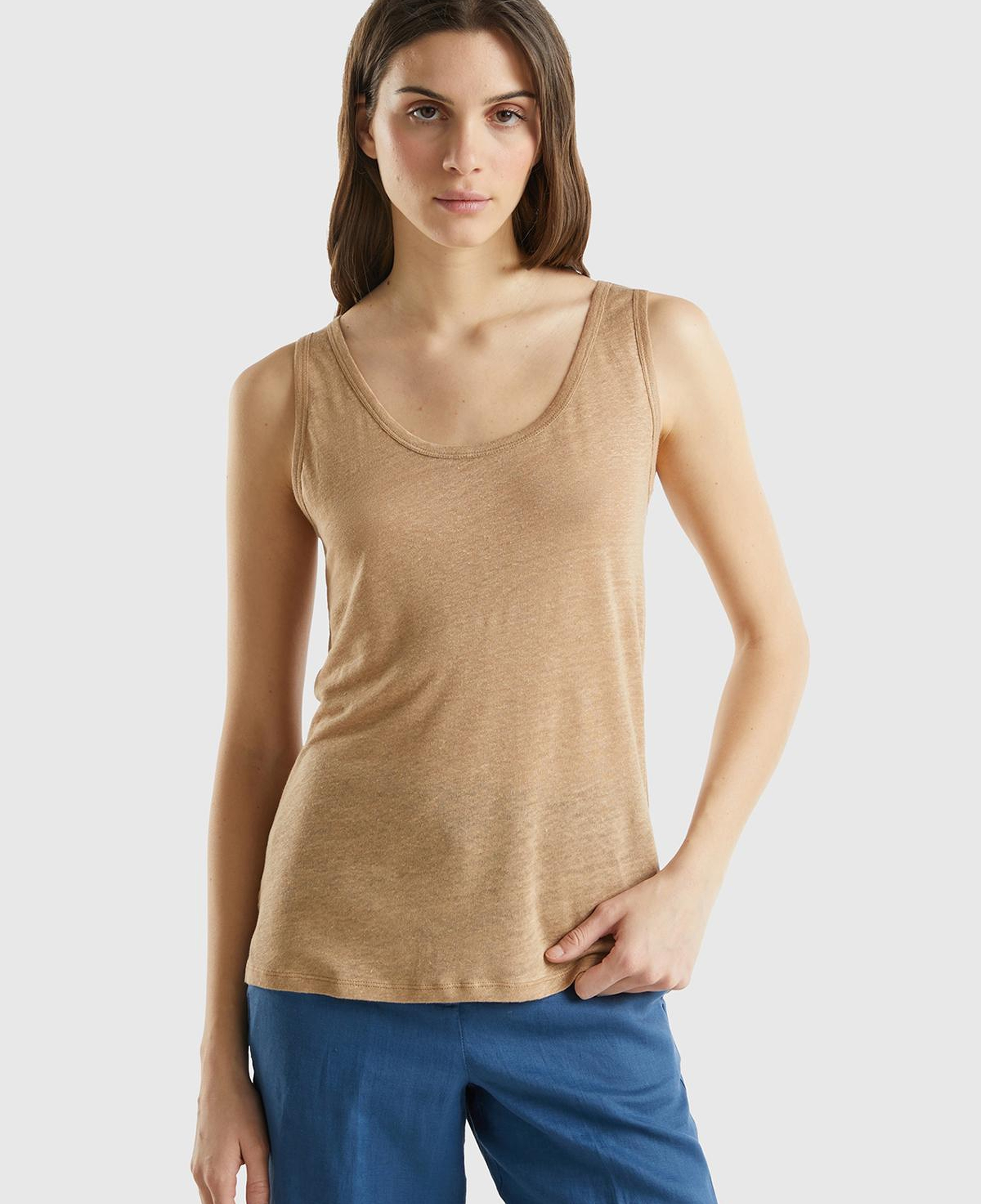 Kadın Taba %100 Keten Rahat Kalıp Kalın Askılı Atlet