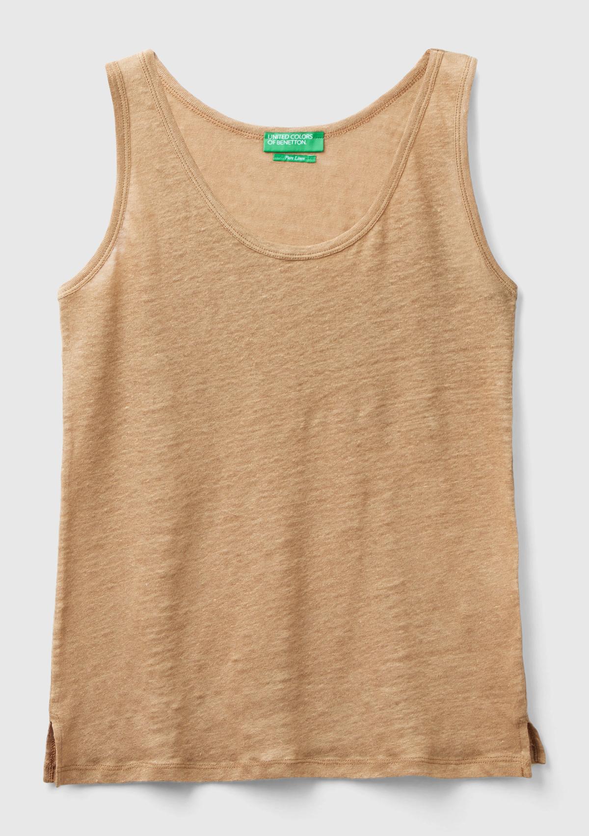 Kadın Taba %100 Keten Rahat Kalıp Kalın Askılı Atlet