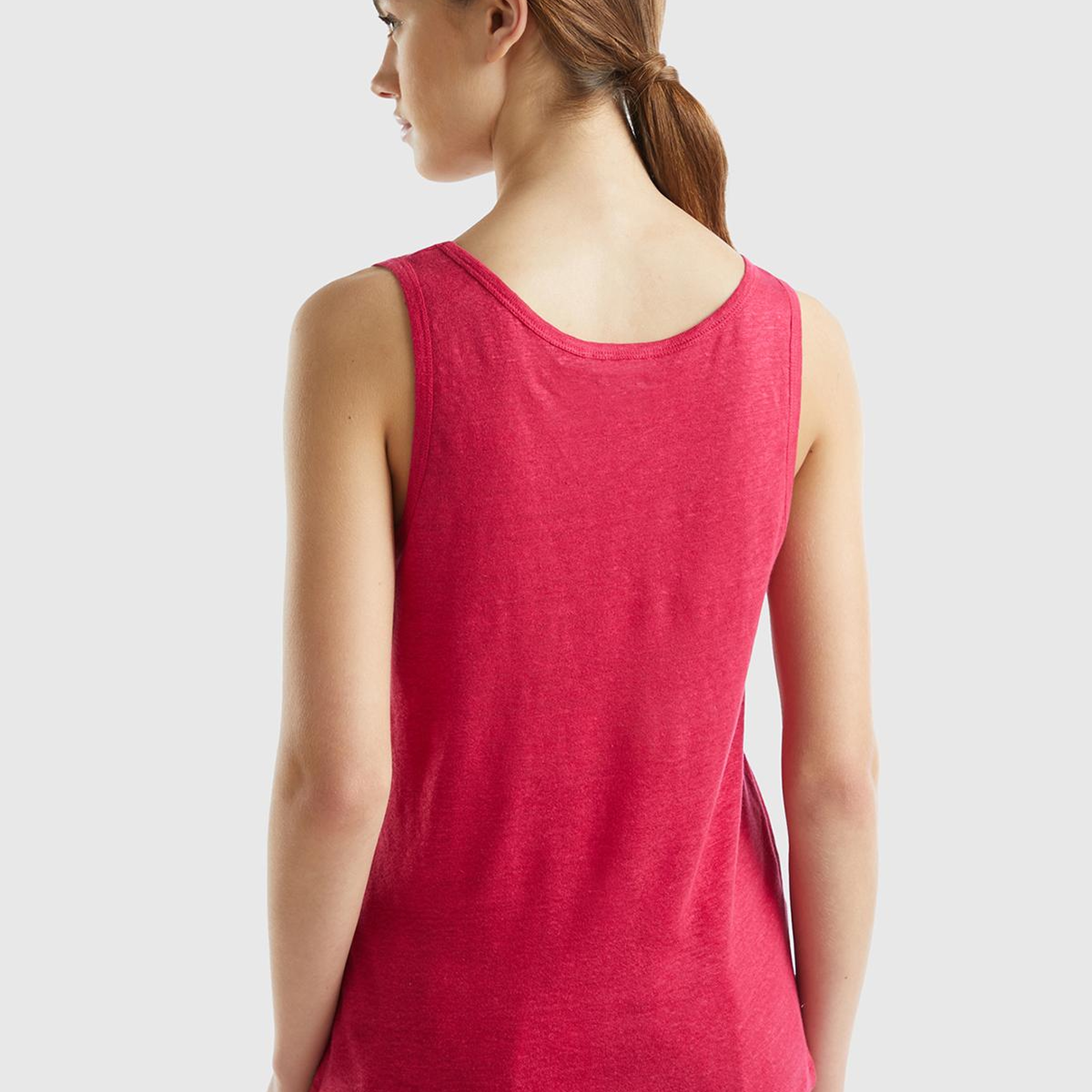 Kadın Fuşya %100 Keten Rahat Kalıp Kalın Askılı Atlet