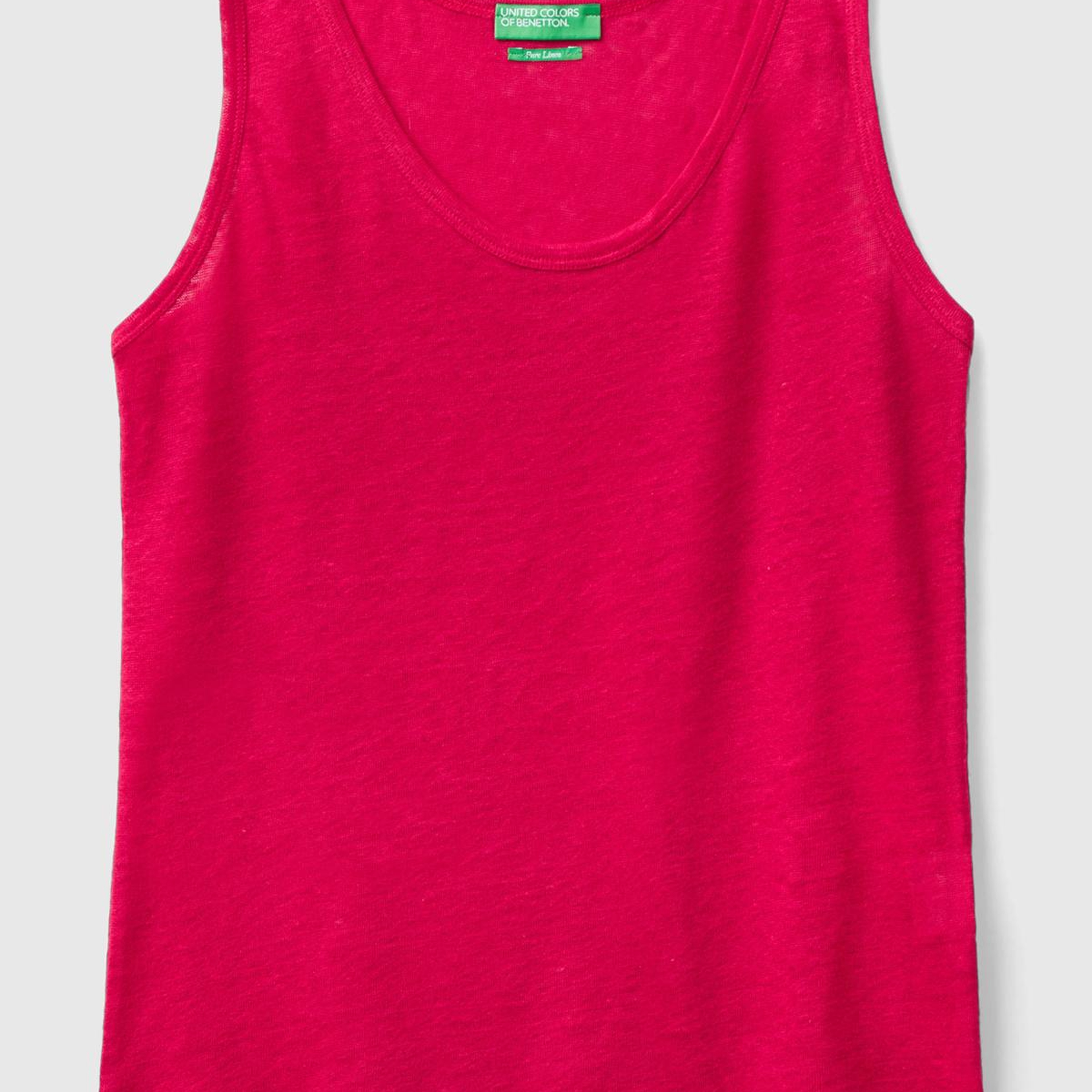 Kadın Fuşya %100 Keten Rahat Kalıp Kalın Askılı Atlet