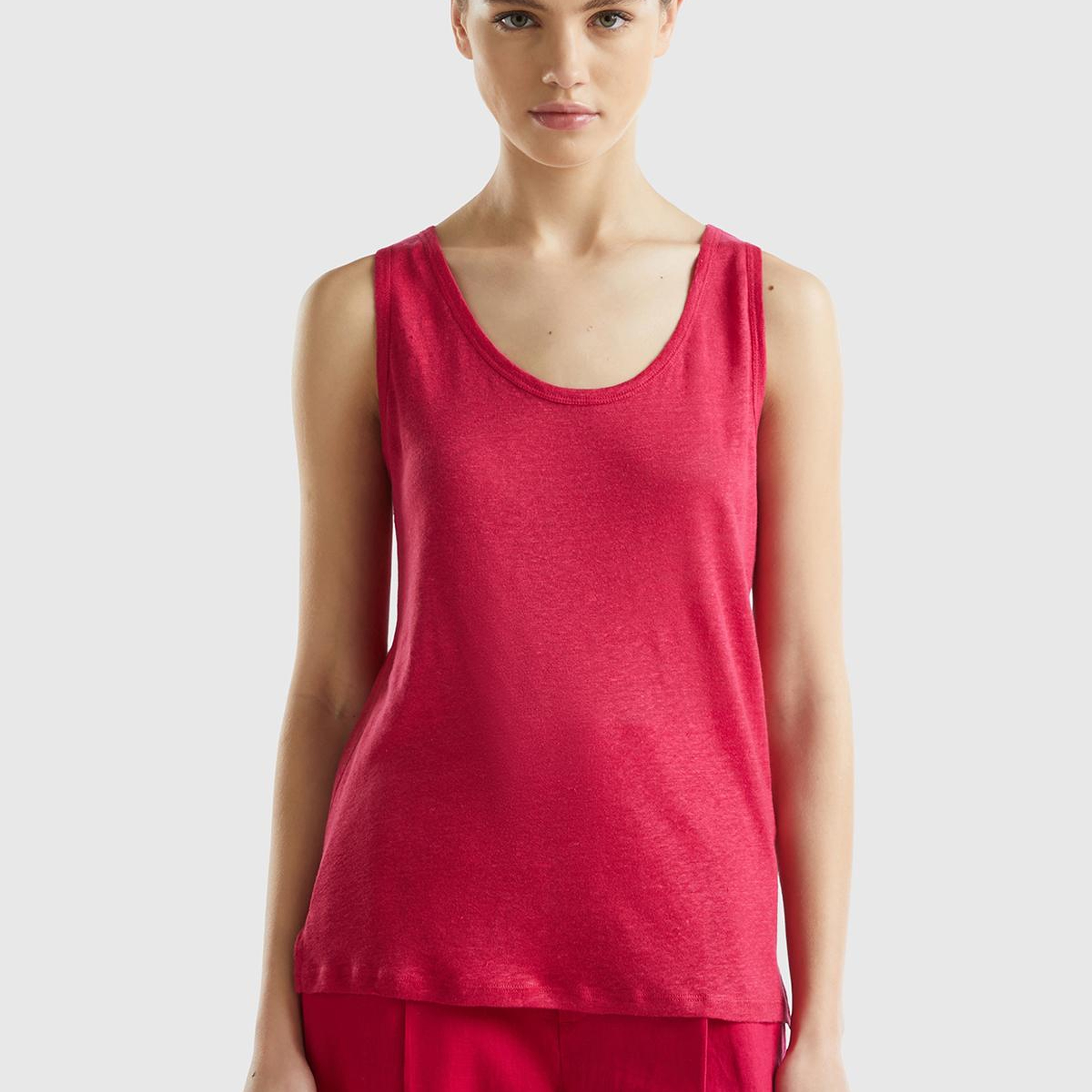 Kadın Fuşya %100 Keten Rahat Kalıp Kalın Askılı Atlet