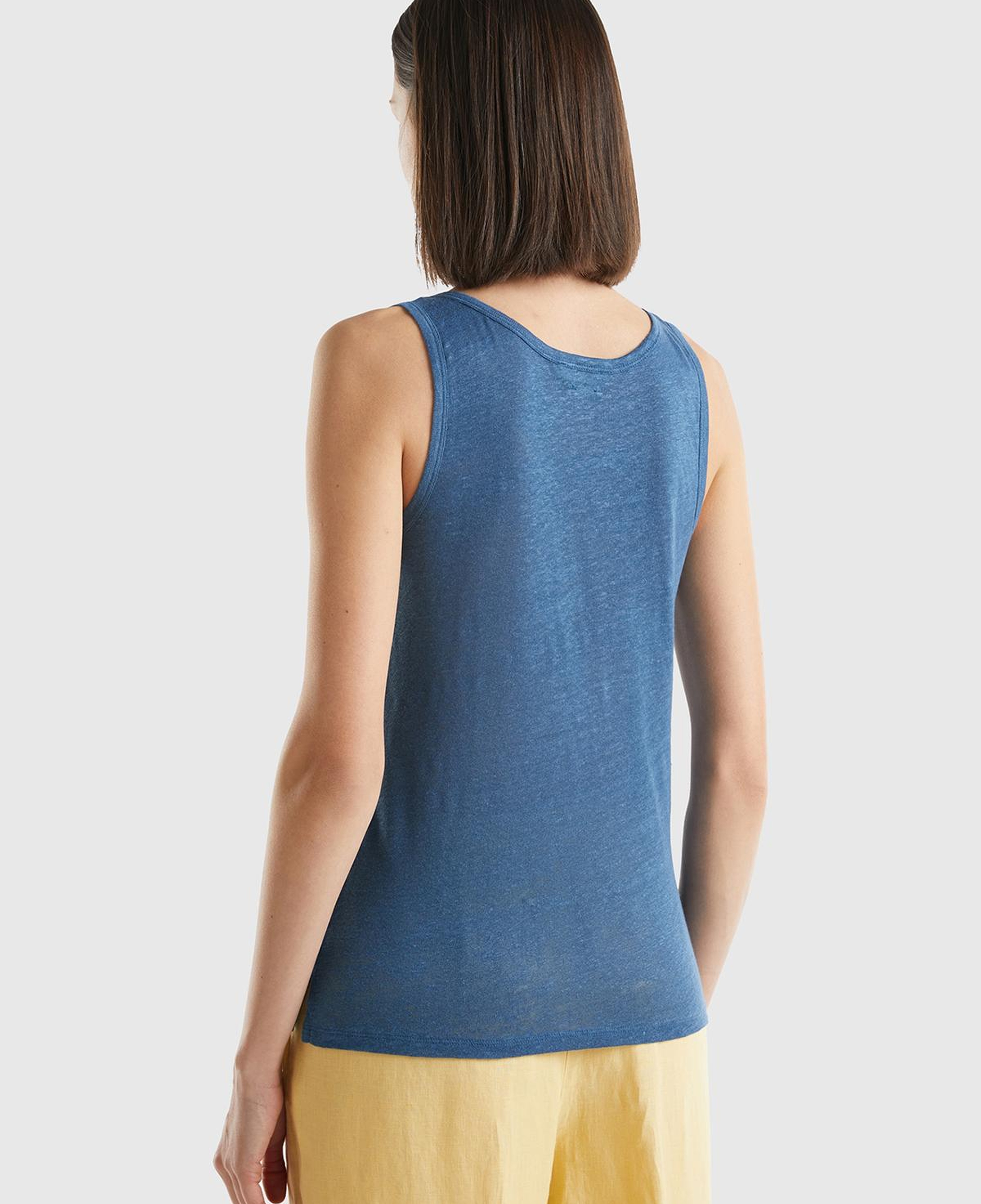 Kadın Gece Mavisi %100 Keten Rahat Kalıp Kalın Askılı Atlet