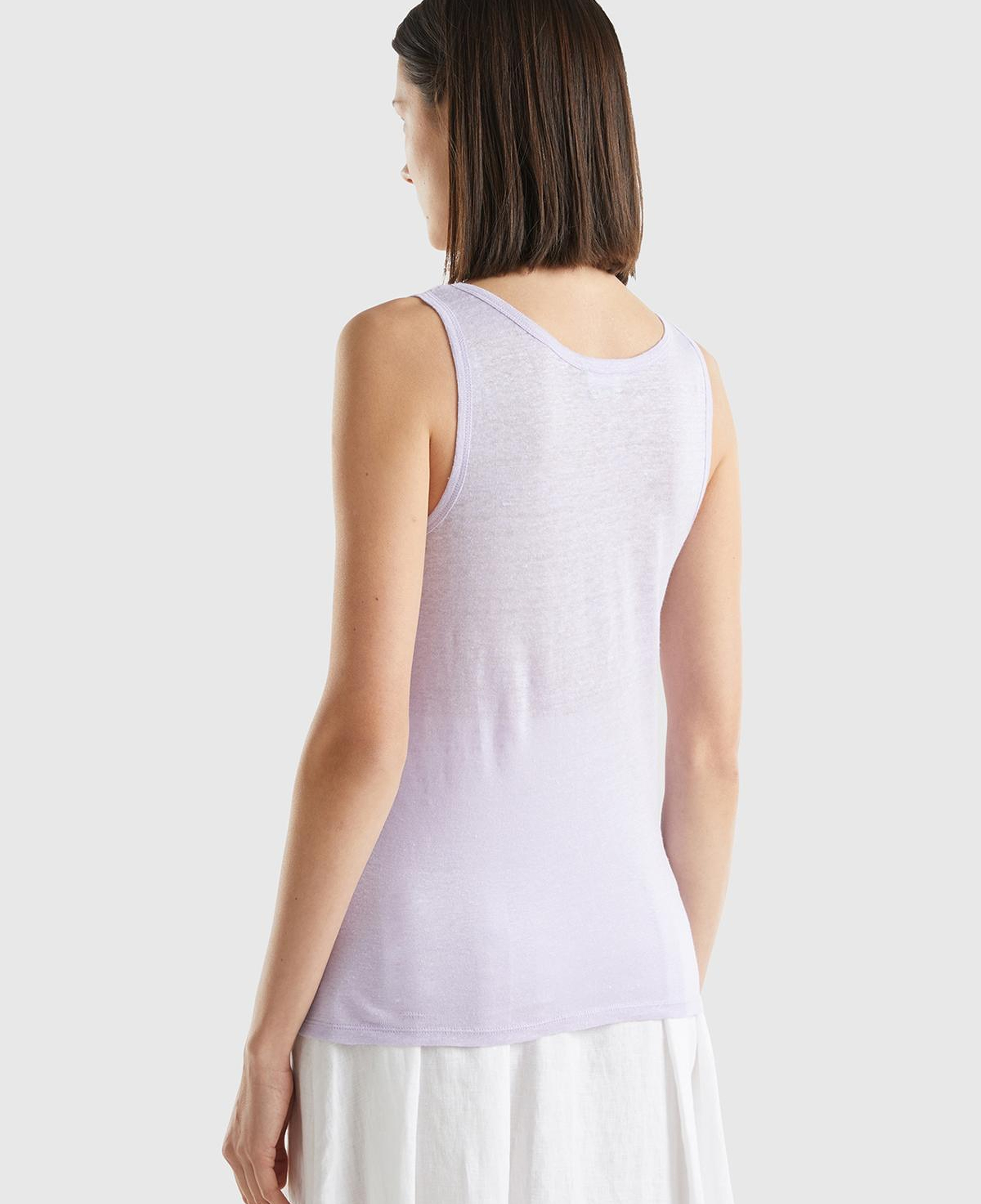 Kadın Lila %100 Keten Rahat Kalıp Kalın Askılı Atlet