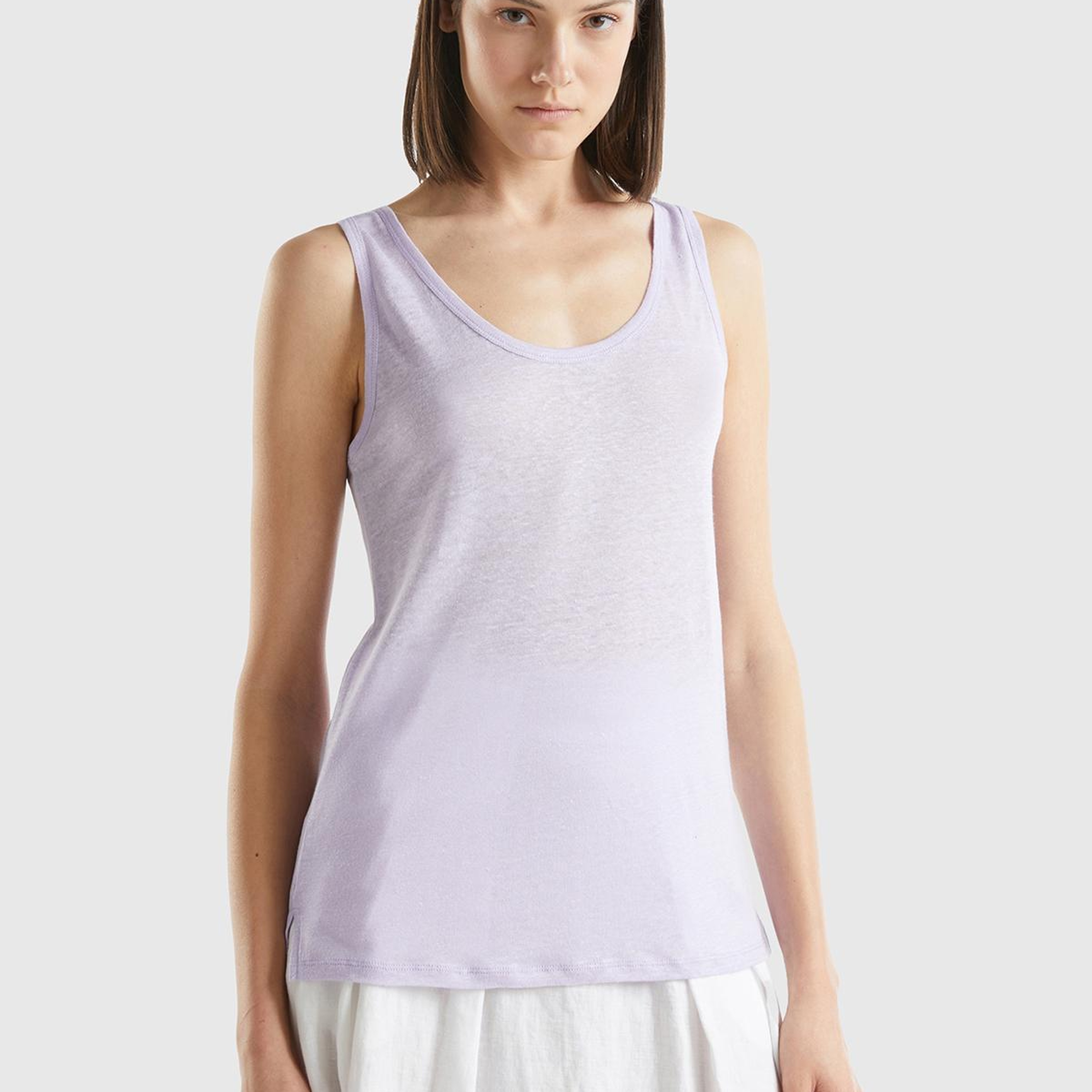 Kadın Lila %100 Keten Rahat Kalıp Kalın Askılı Atlet