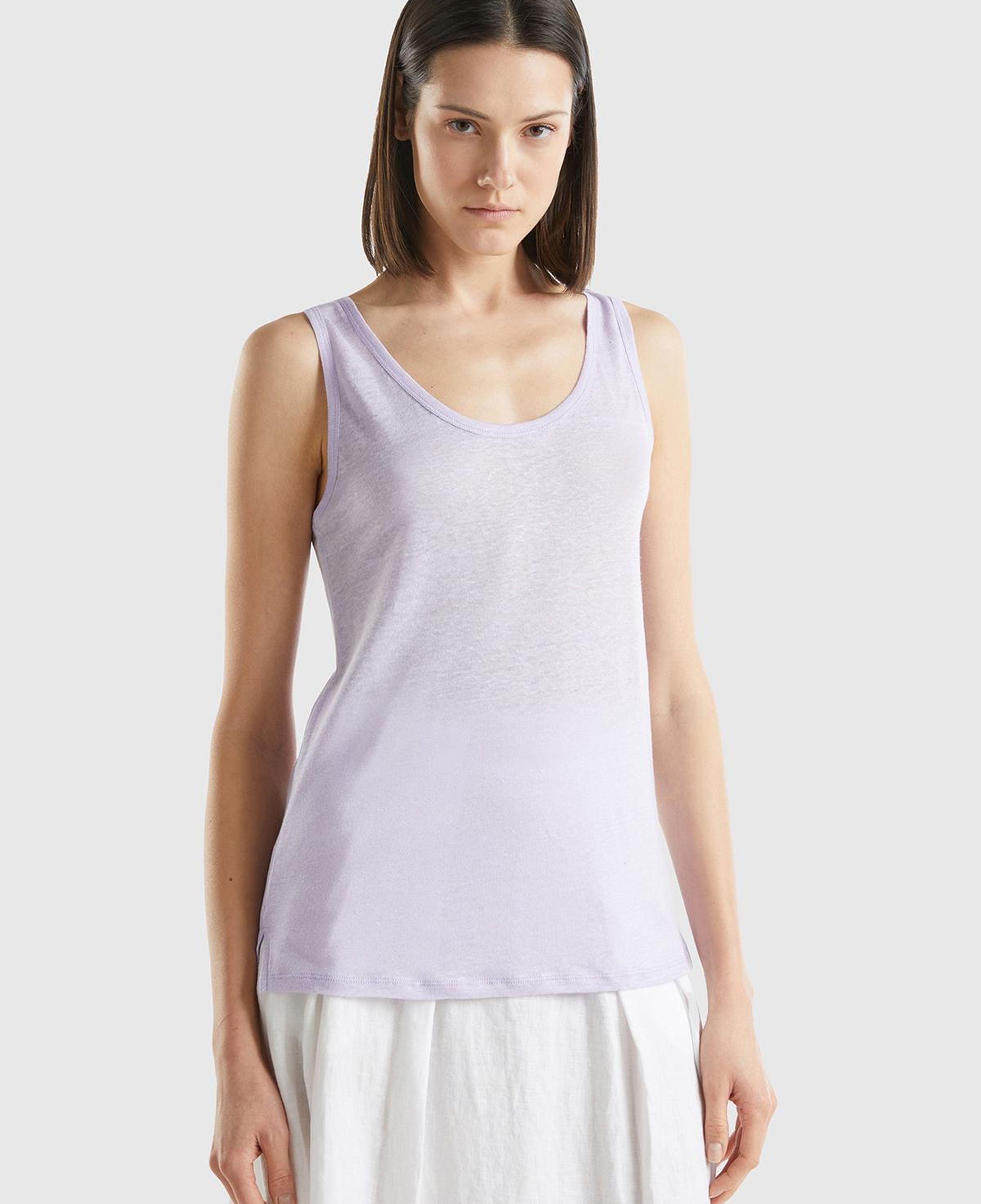 Kadın Lila %100 Keten Rahat Kalıp Kalın Askılı Atlet