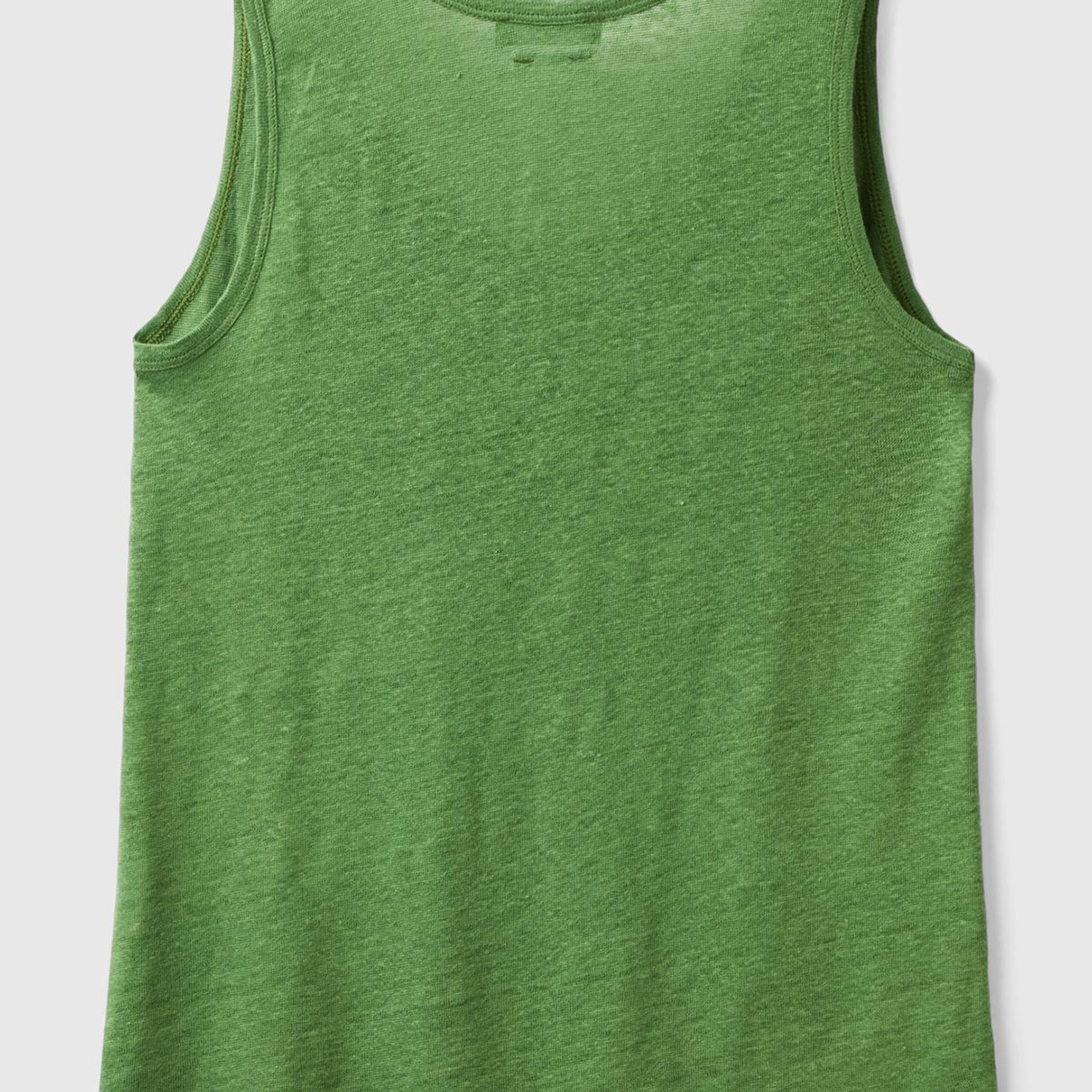 Kadın Soluk Yeşil %100 Keten Rahat Kalıp Kalın Askılı Atlet