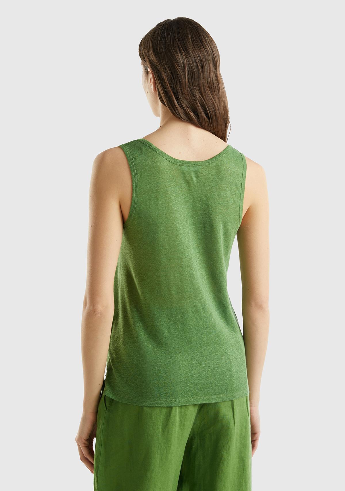 Kadın Soluk Yeşil %100 Keten Rahat Kalıp Kalın Askılı Atlet