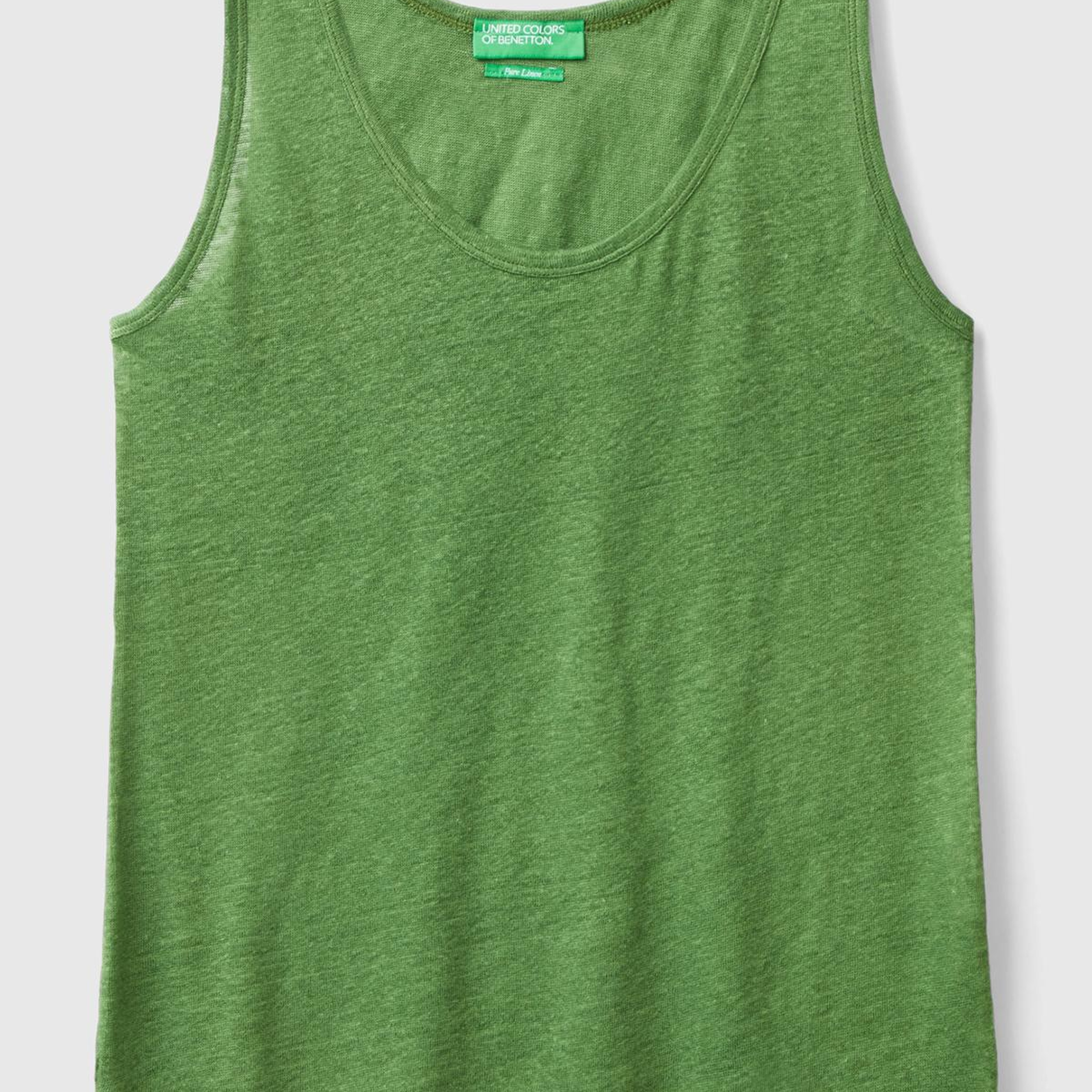 Kadın Soluk Yeşil %100 Keten Rahat Kalıp Kalın Askılı Atlet