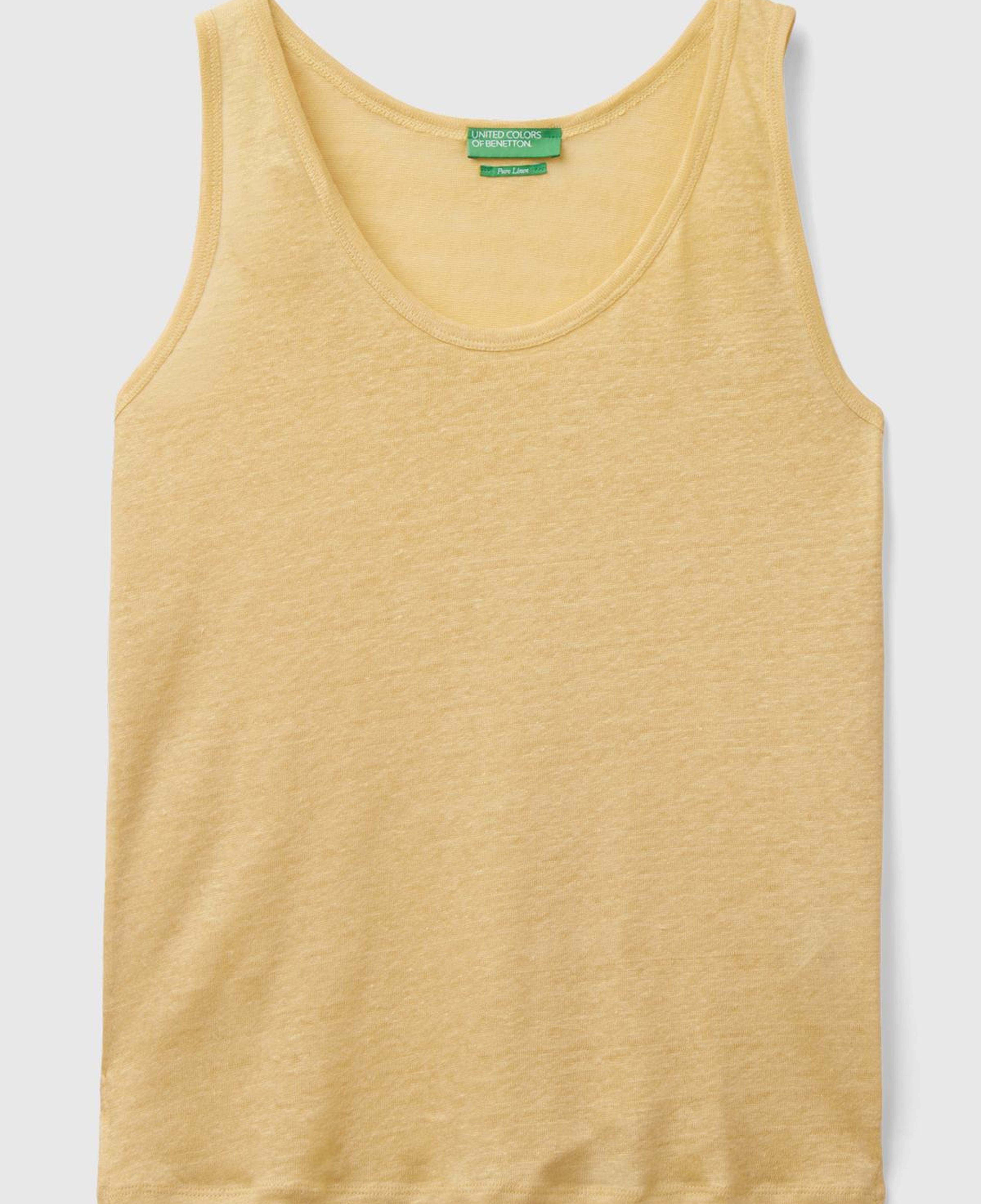 Kadın Açık Sarı %100 Keten Rahat Kalıp Kalın Askılı Atlet