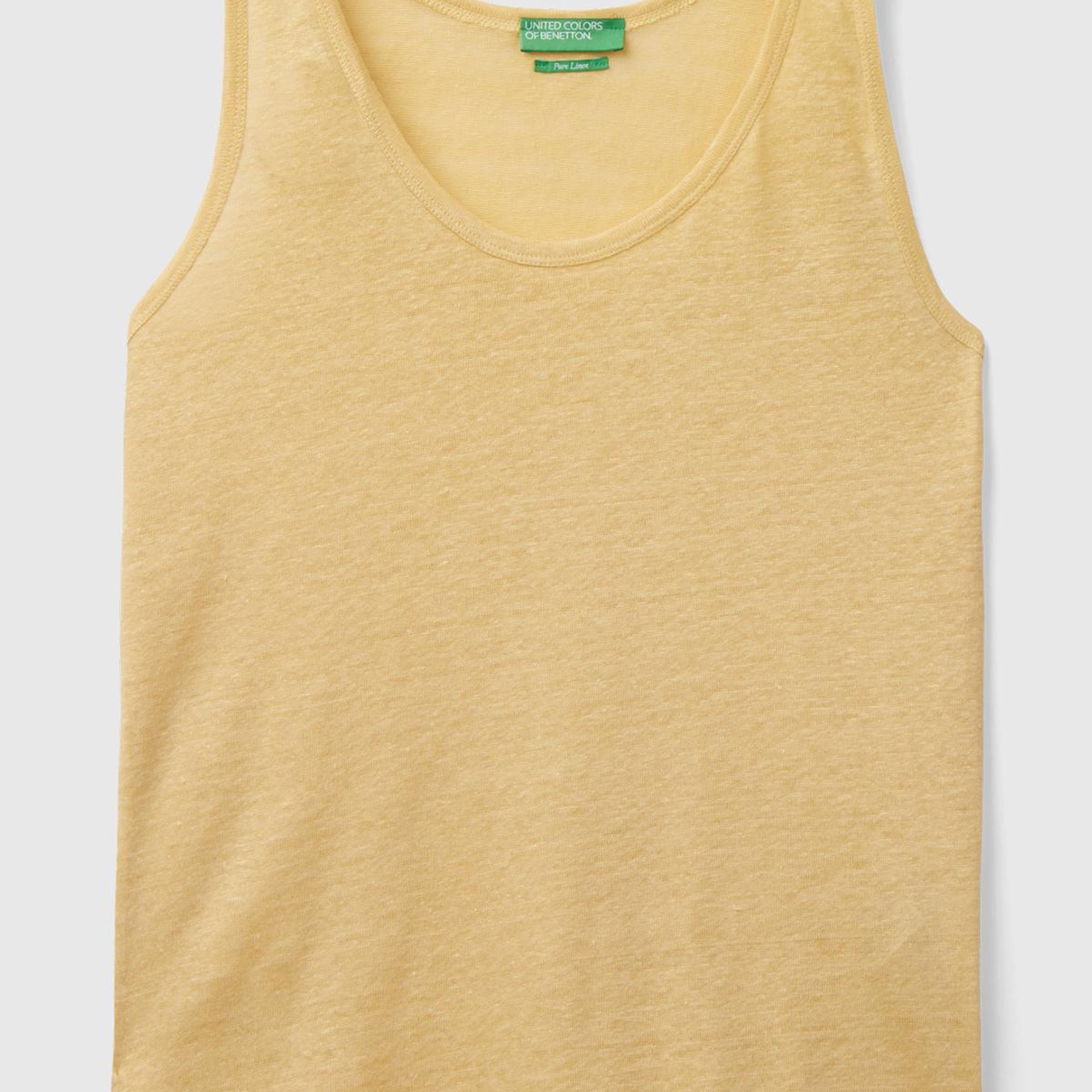 Kadın Açık Sarı %100 Keten Rahat Kalıp Kalın Askılı Atlet