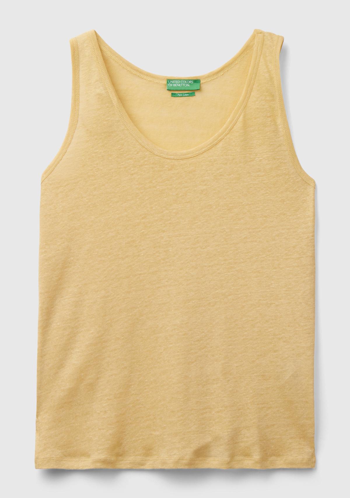 Kadın Açık Sarı %100 Keten Rahat Kalıp Kalın Askılı Atlet