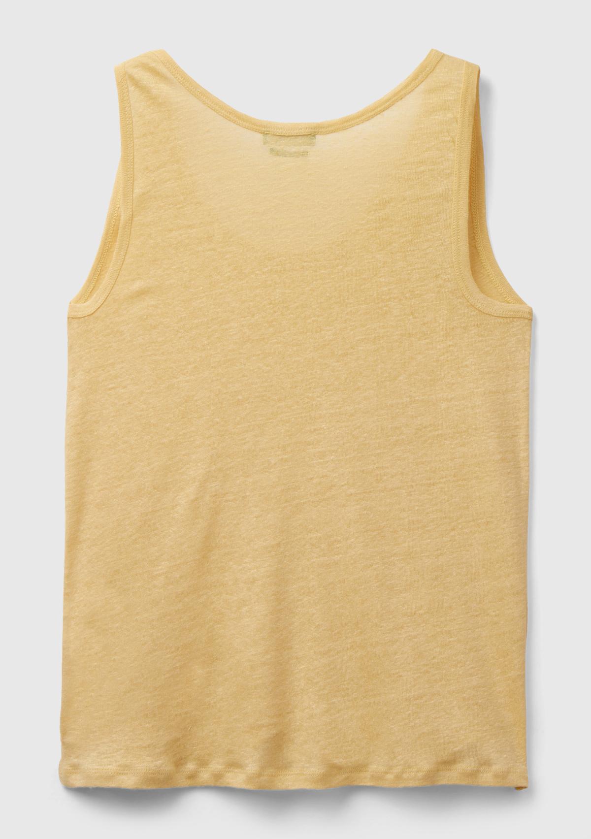 Kadın Açık Sarı %100 Keten Rahat Kalıp Kalın Askılı Atlet