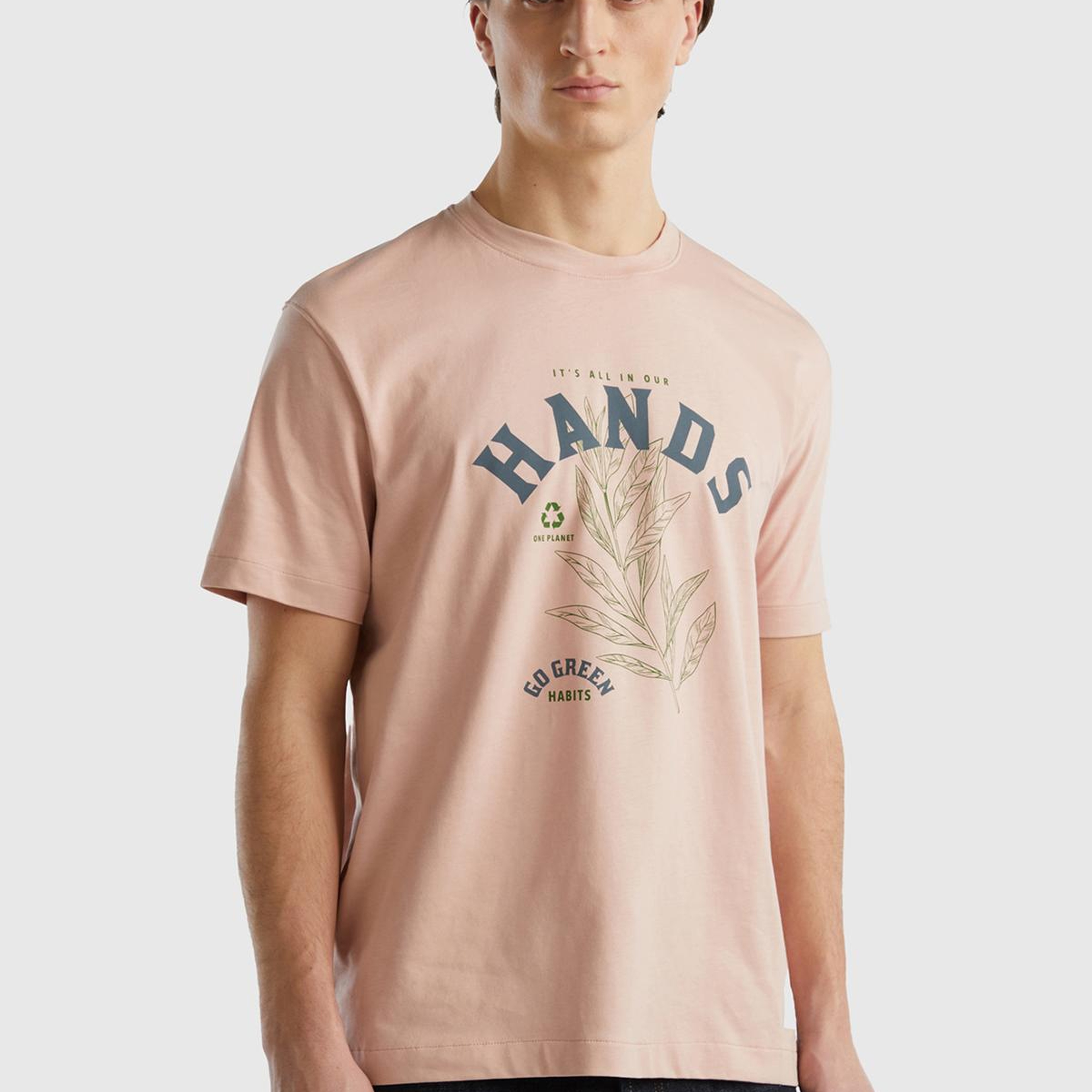 Erkek Pudra %100 Organik Koton Baskılı T-Shirt