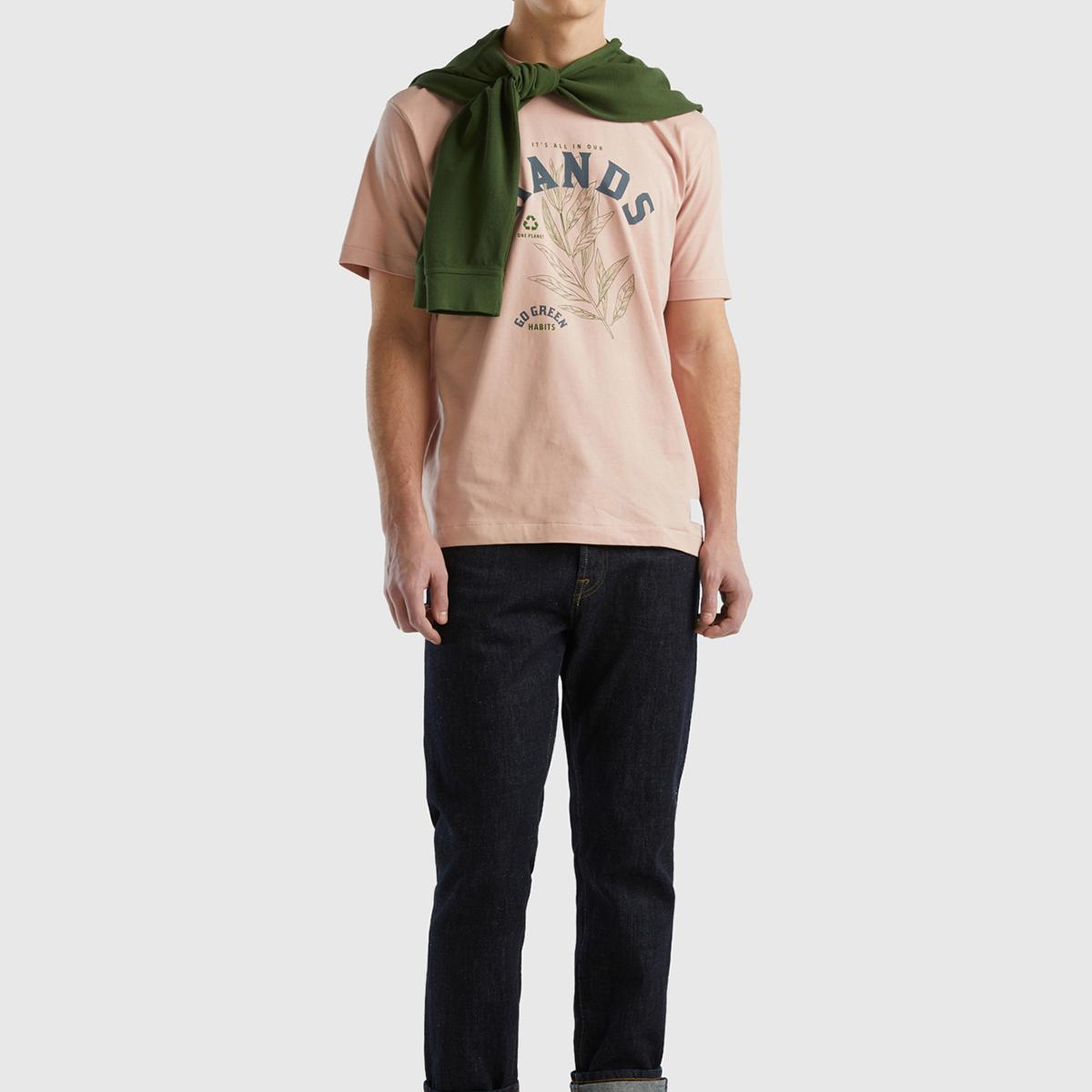 Erkek Pudra %100 Organik Koton Baskılı T-Shirt