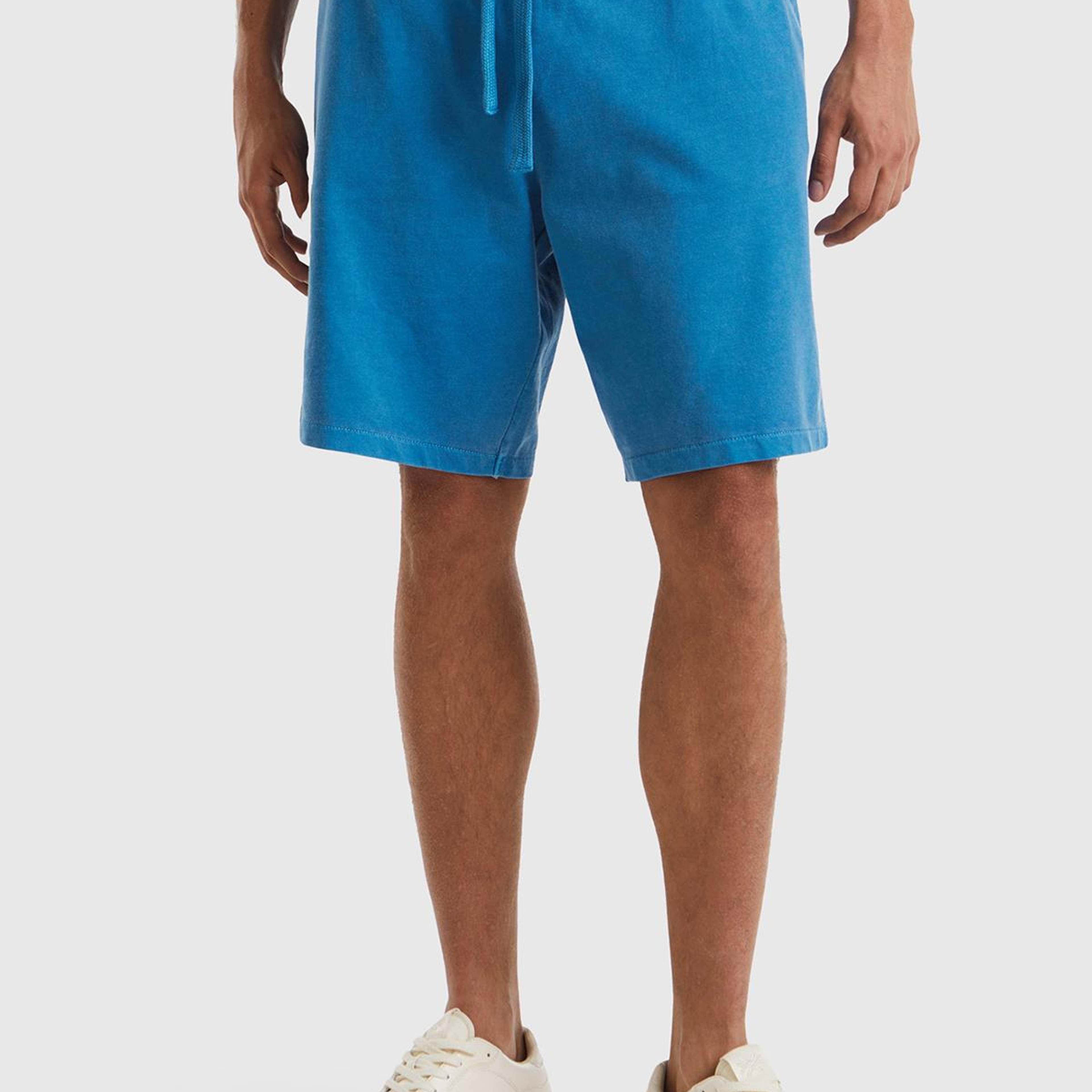 Erkek Koyu Mavi %100 Organik Pamuk Yama Cepli Beli Büzgülü Bermuda Şort