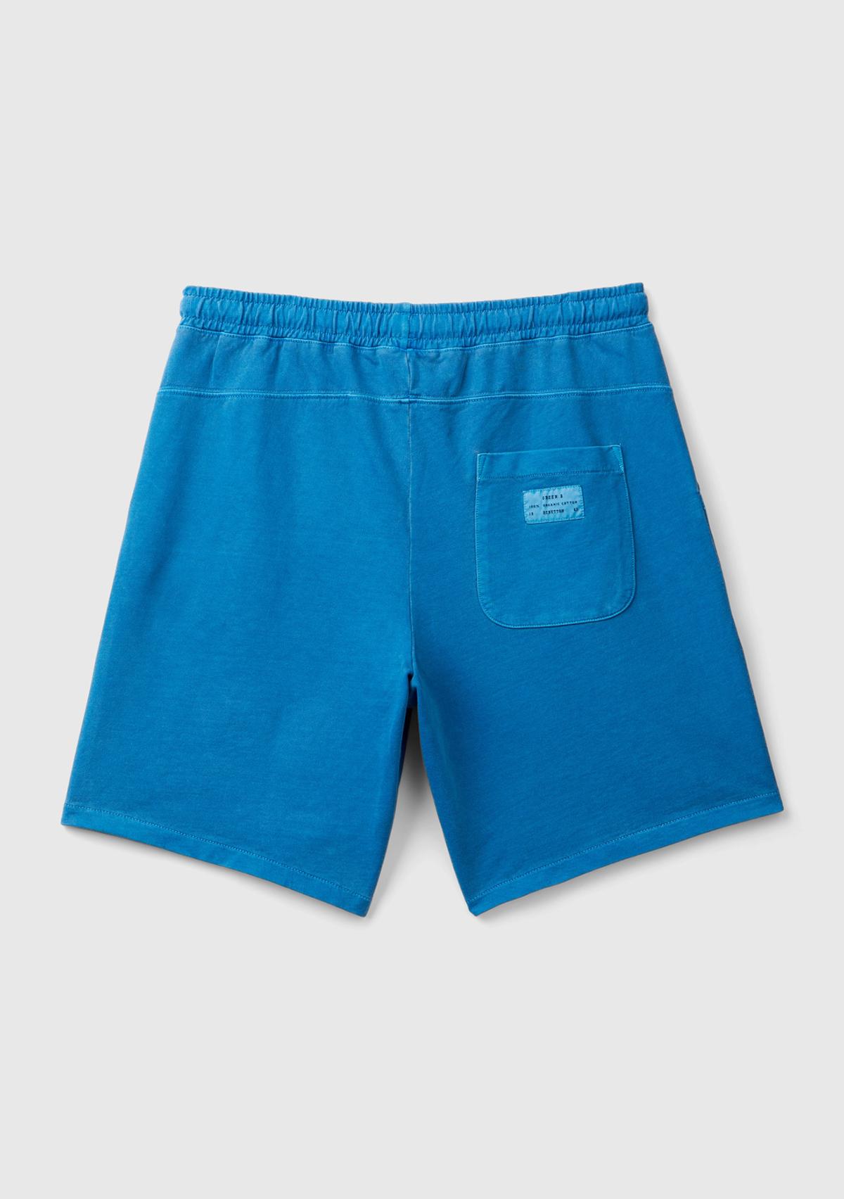 Erkek Koyu Mavi %100 Organik Pamuk Yama Cepli Beli Büzgülü Bermuda Şort