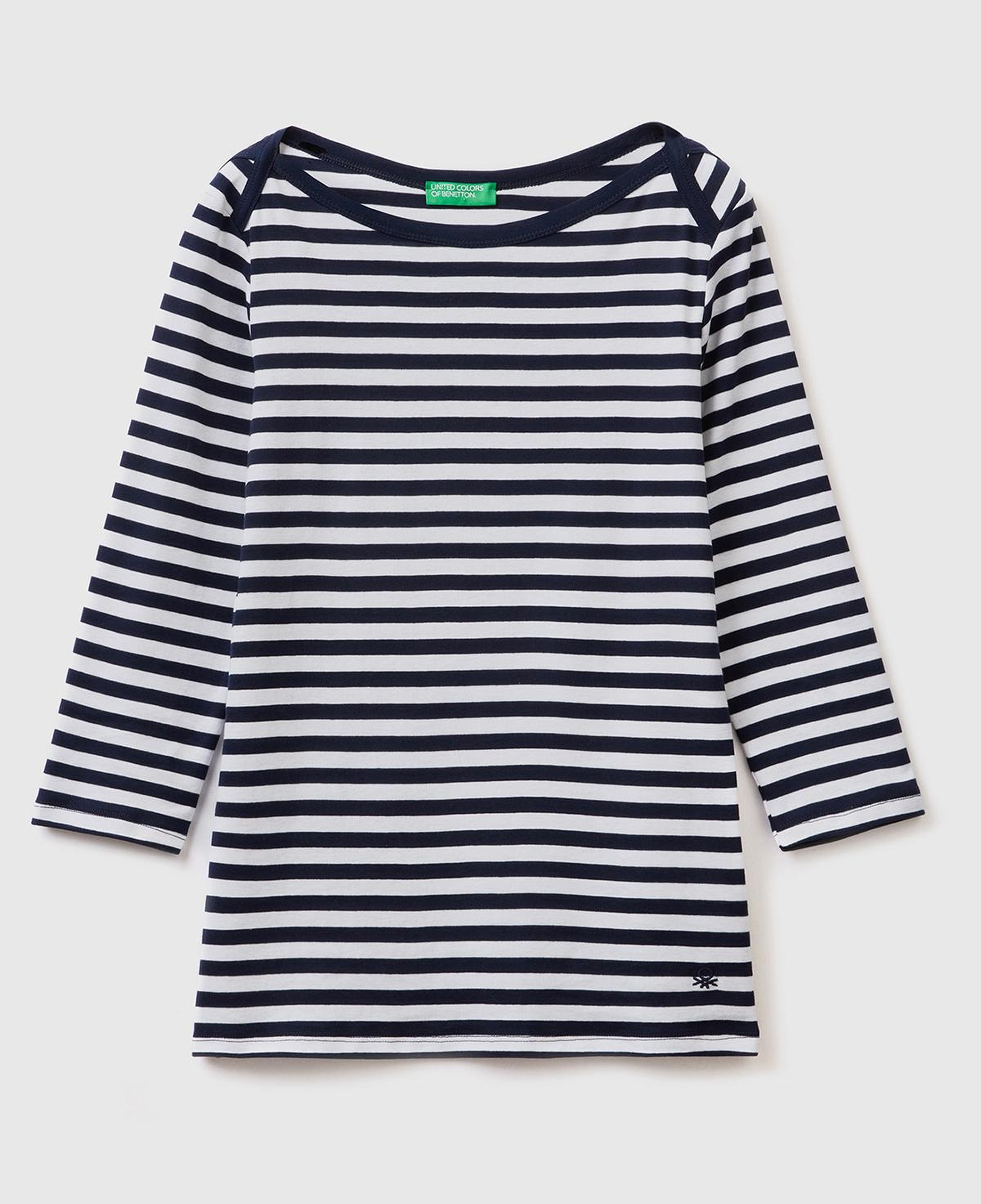 Kadın İndigo Truvakar Kol Çizgili T-shirt