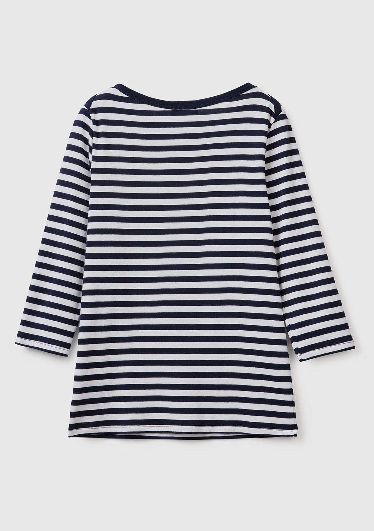 Kadın İndigo Truvakar Kol Çizgili T-shirt