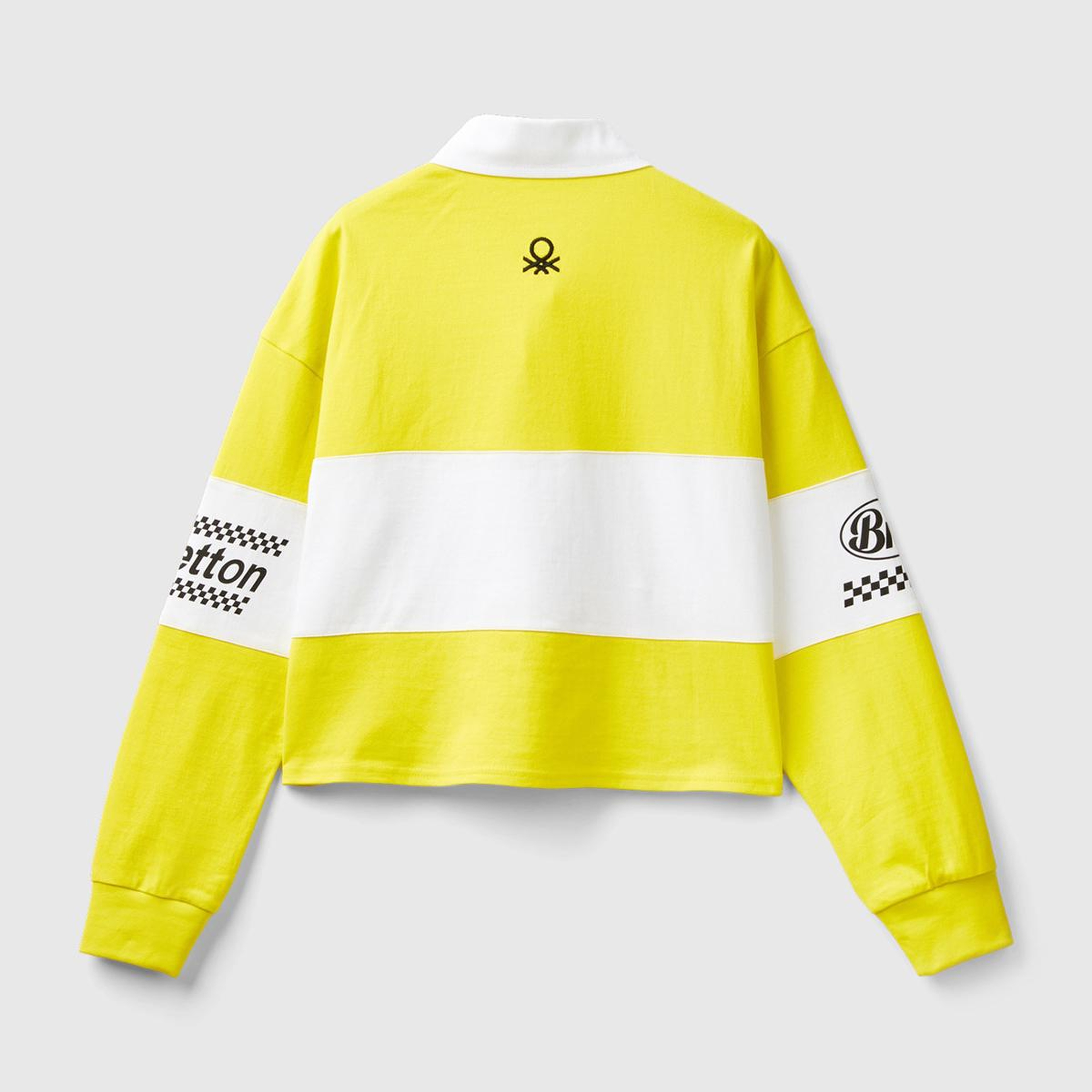 Kadın Sarı %100 Pamuk Logo Baskılı Renk Bloklu Polo Yaka Crop Sweatshirt