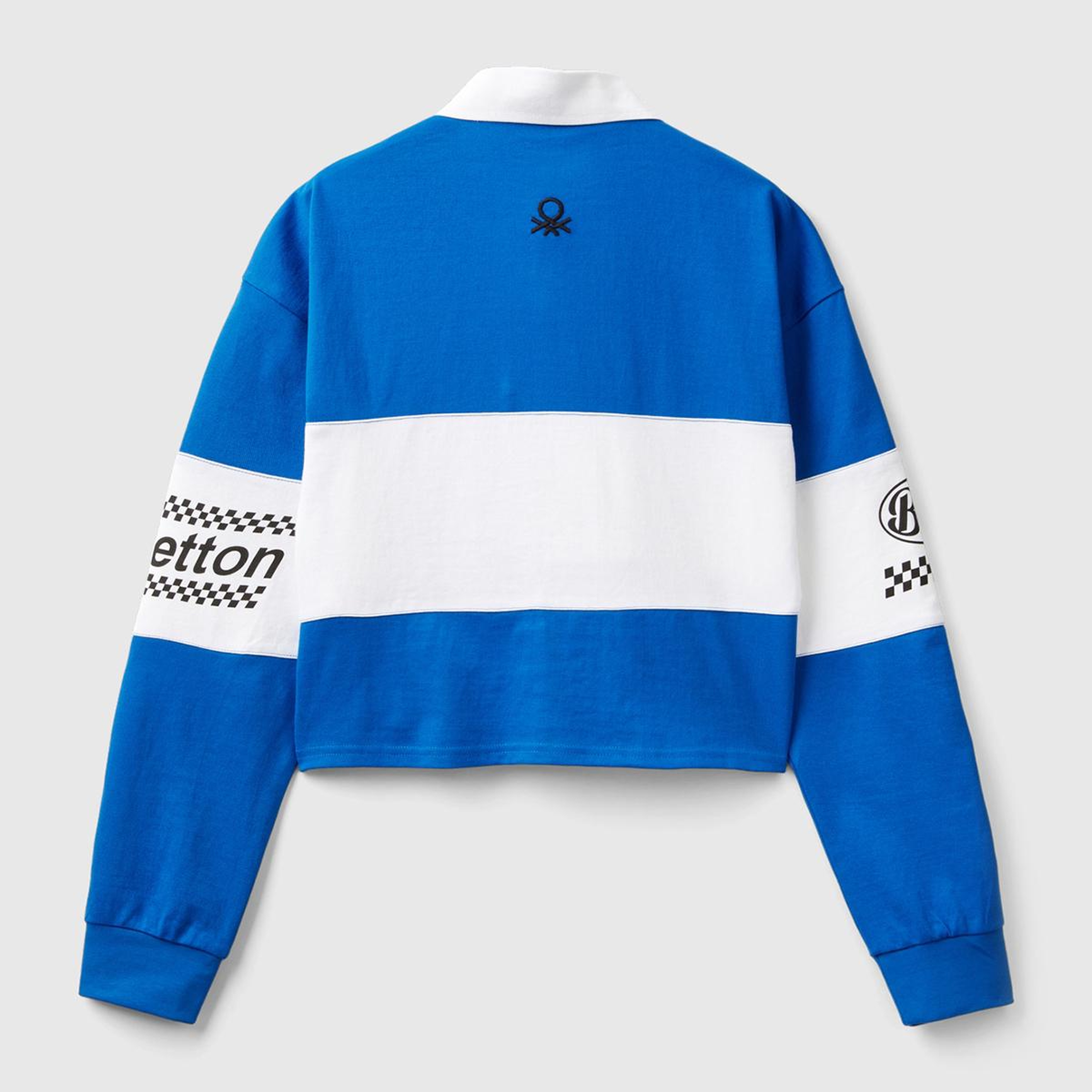 Kadın Saks Mavi %100 Pamuk Logo Baskılı Renk Bloklu Polo Yaka Crop Sweatshirt
