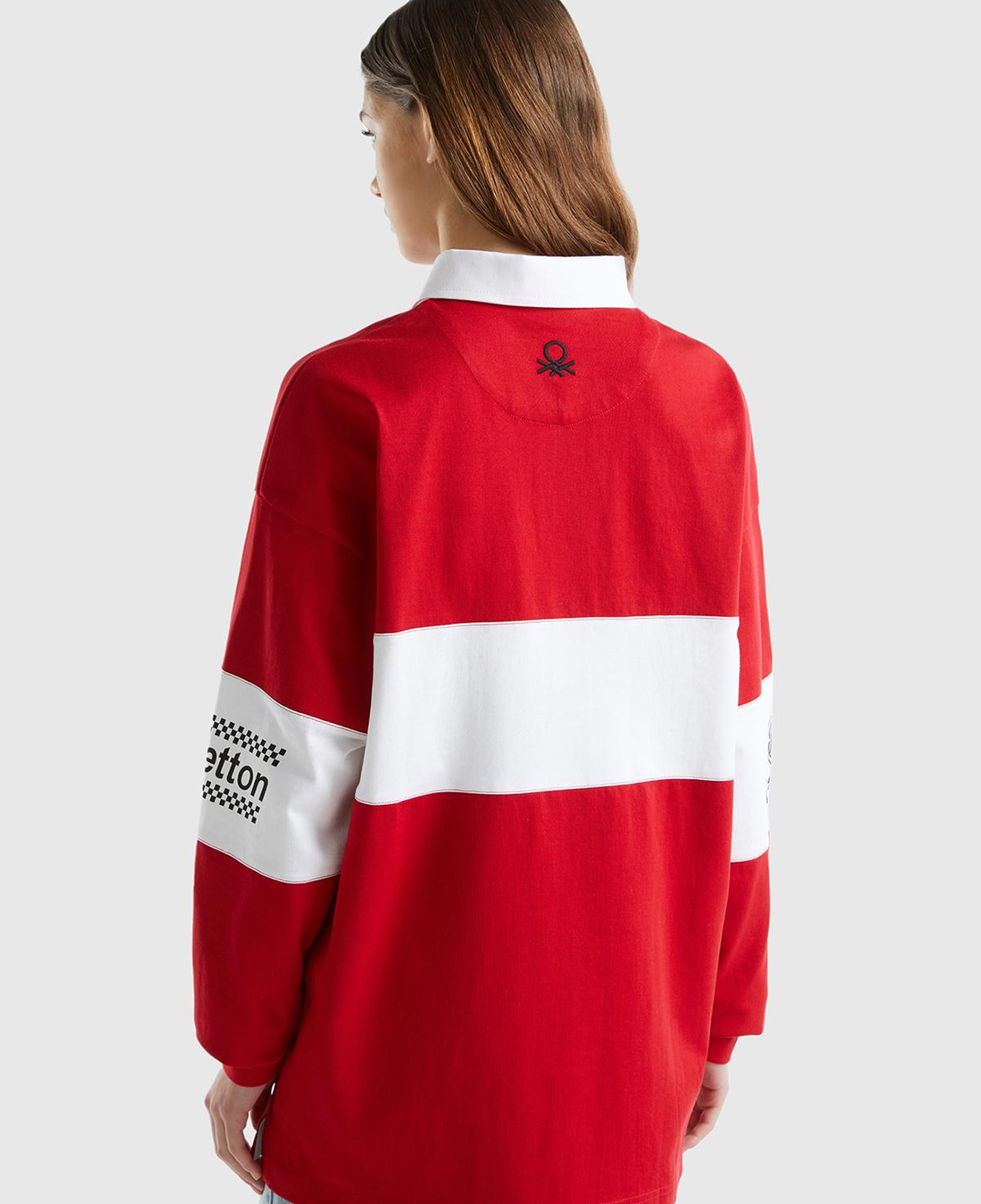 Unisex Kırmızı %100 Pamuk Logo Baskılı Polo Yaka Sweatshirt