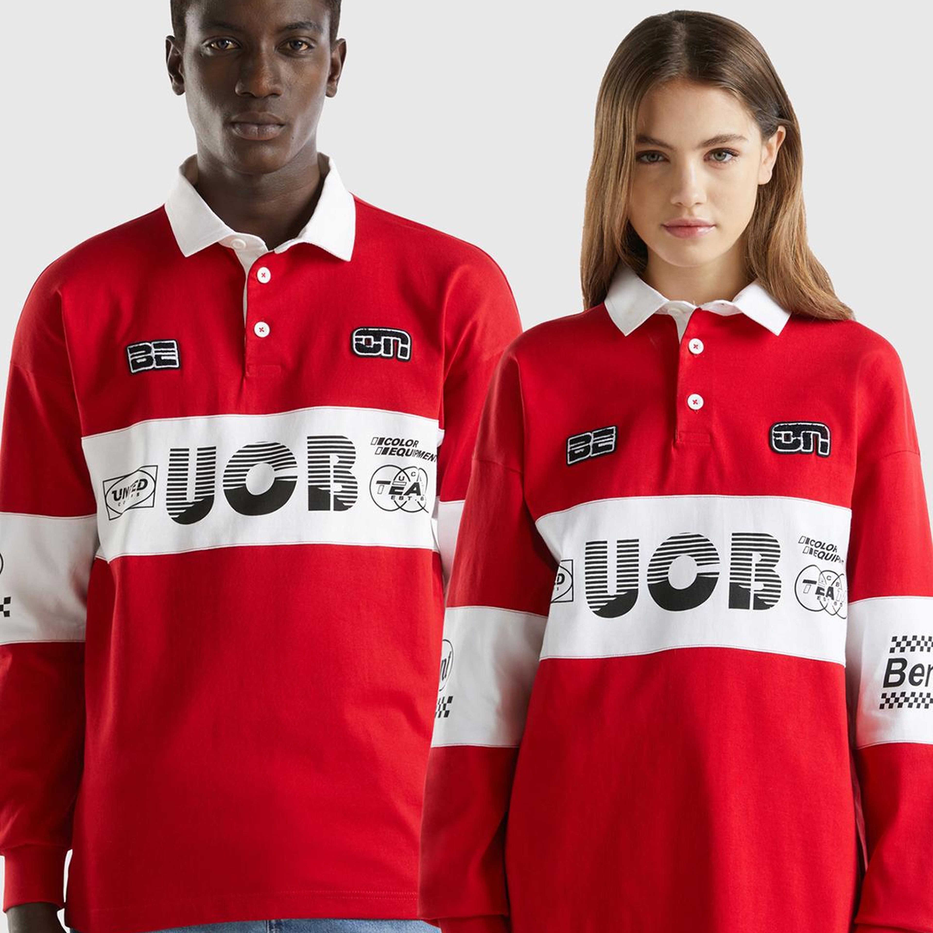 Unisex Kırmızı %100 Pamuk Logo Baskılı Polo Yaka Sweatshirt