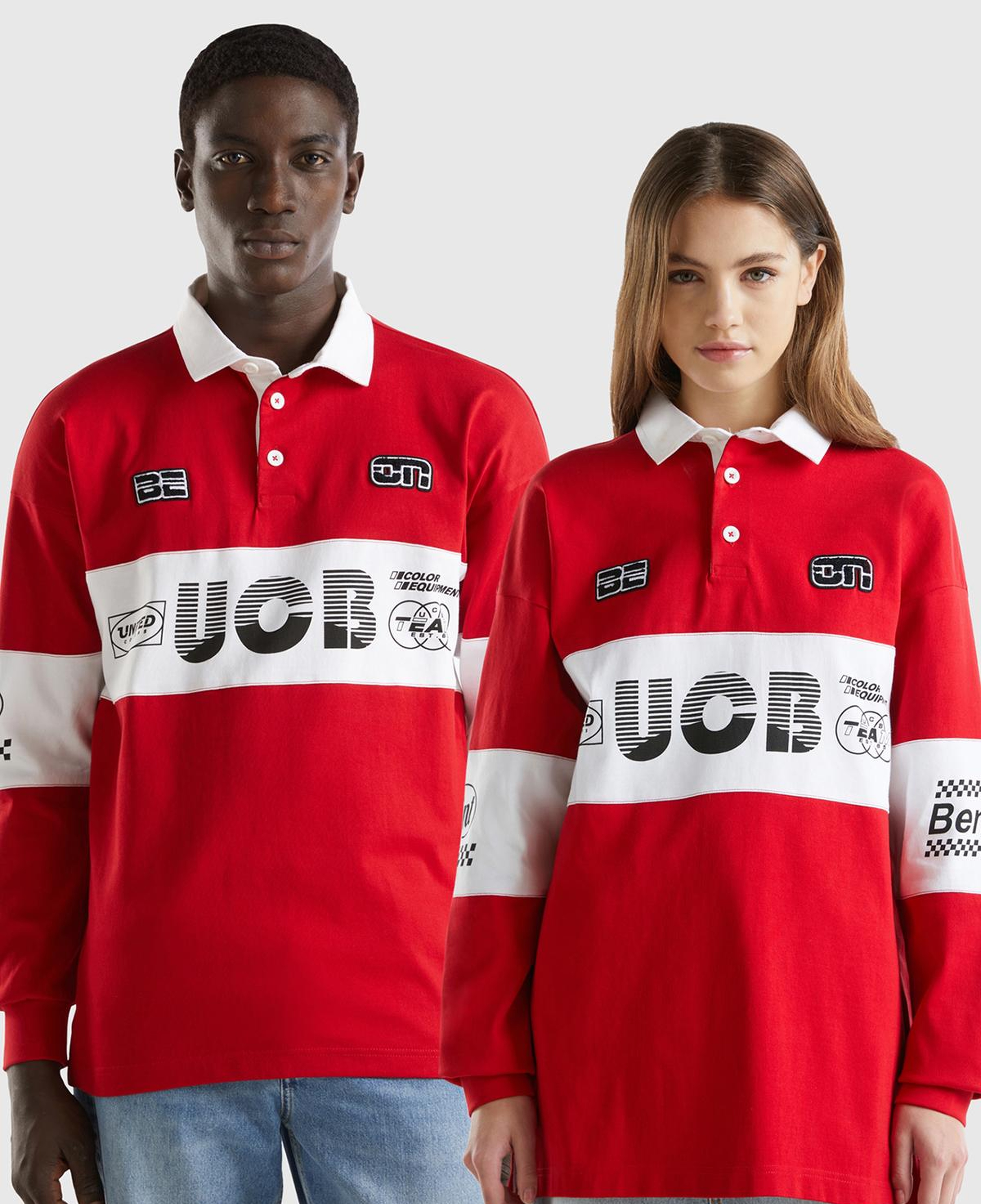 Unisex Kırmızı %100 Pamuk Logo Baskılı Polo Yaka Sweatshirt