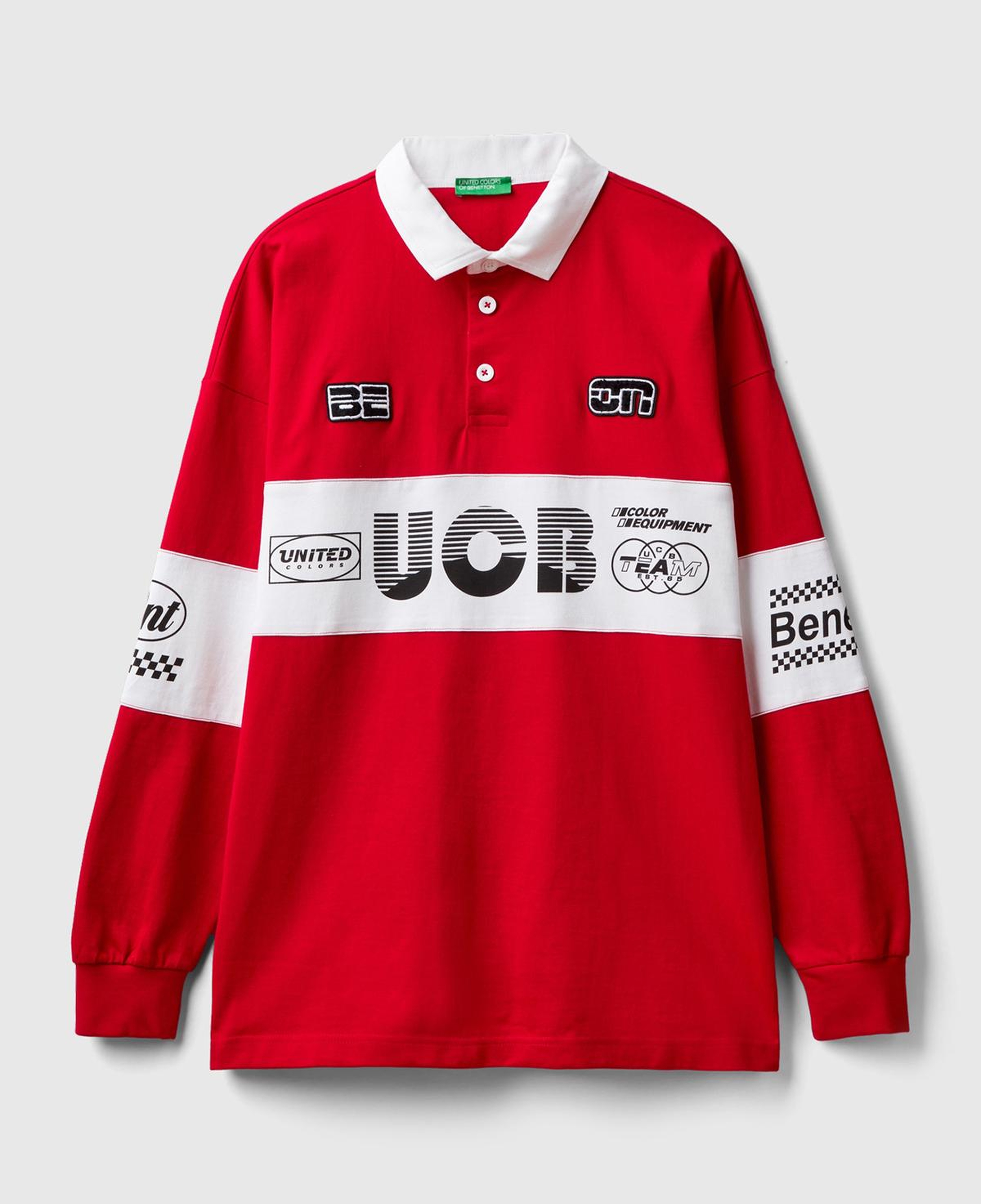 Unisex Kırmızı %100 Pamuk Logo Baskılı Polo Yaka Sweatshirt