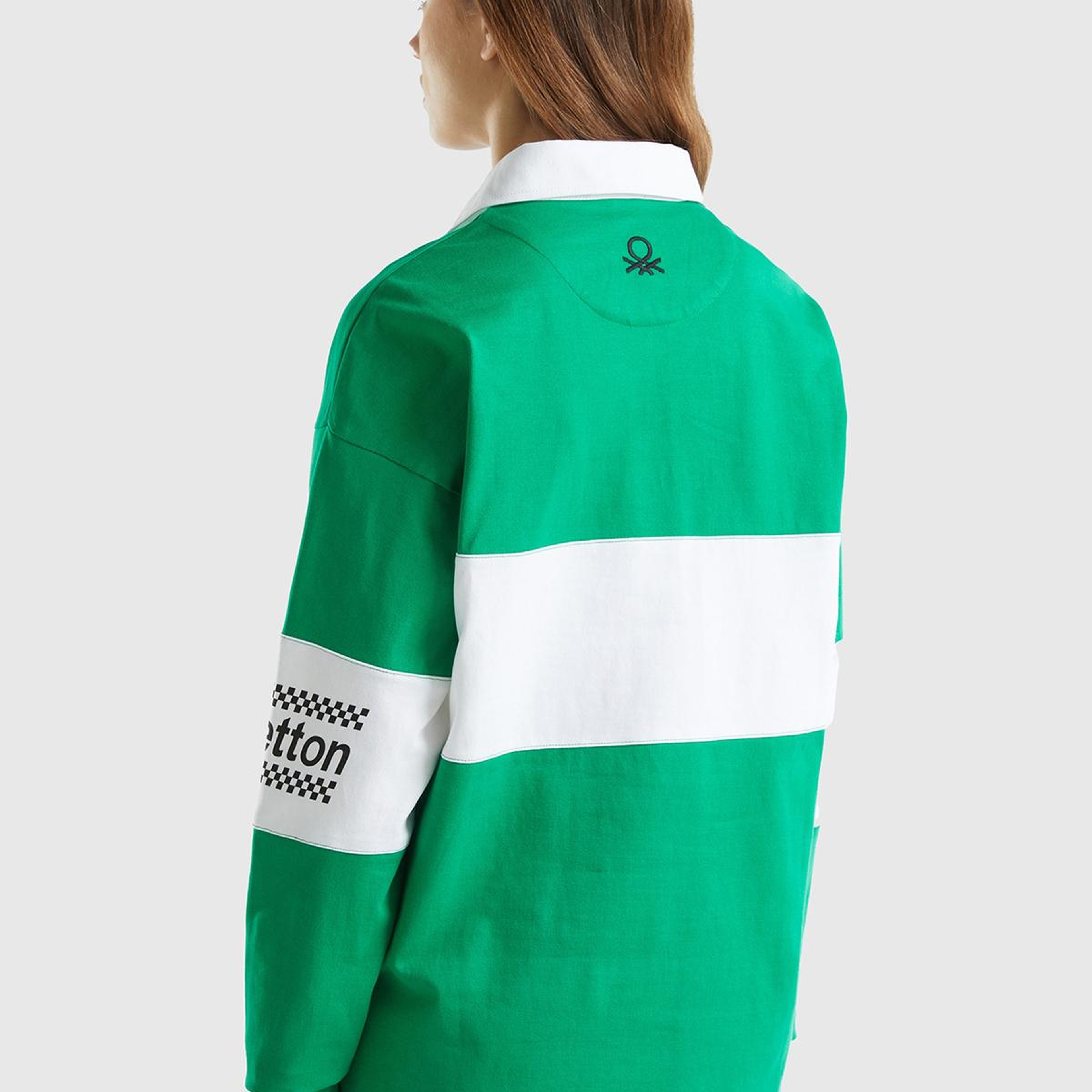 Unisex Yeşil %100 Pamuk Logo Baskılı Polo Yaka Sweatshirt