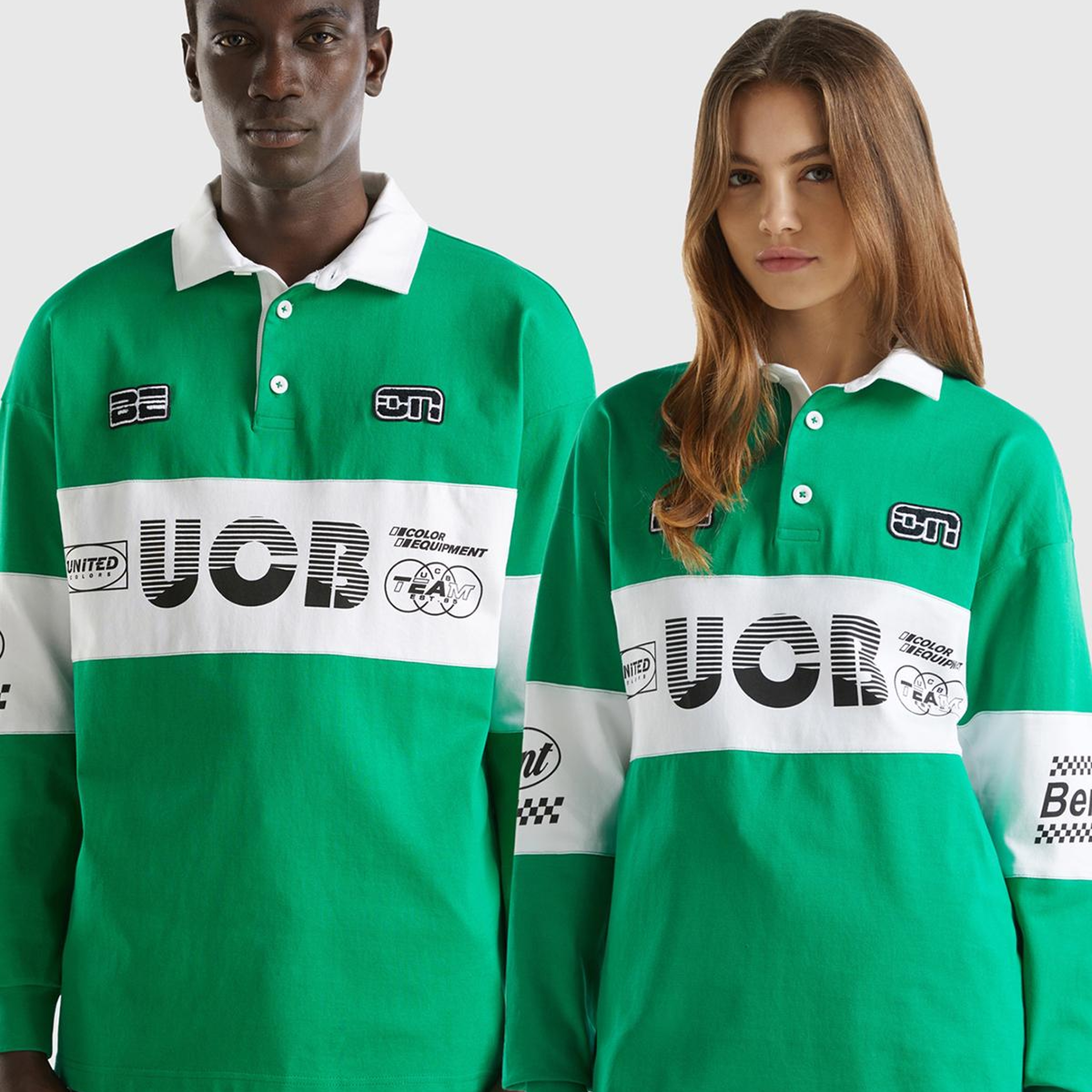 Unisex Yeşil %100 Pamuk Logo Baskılı Polo Yaka Sweatshirt