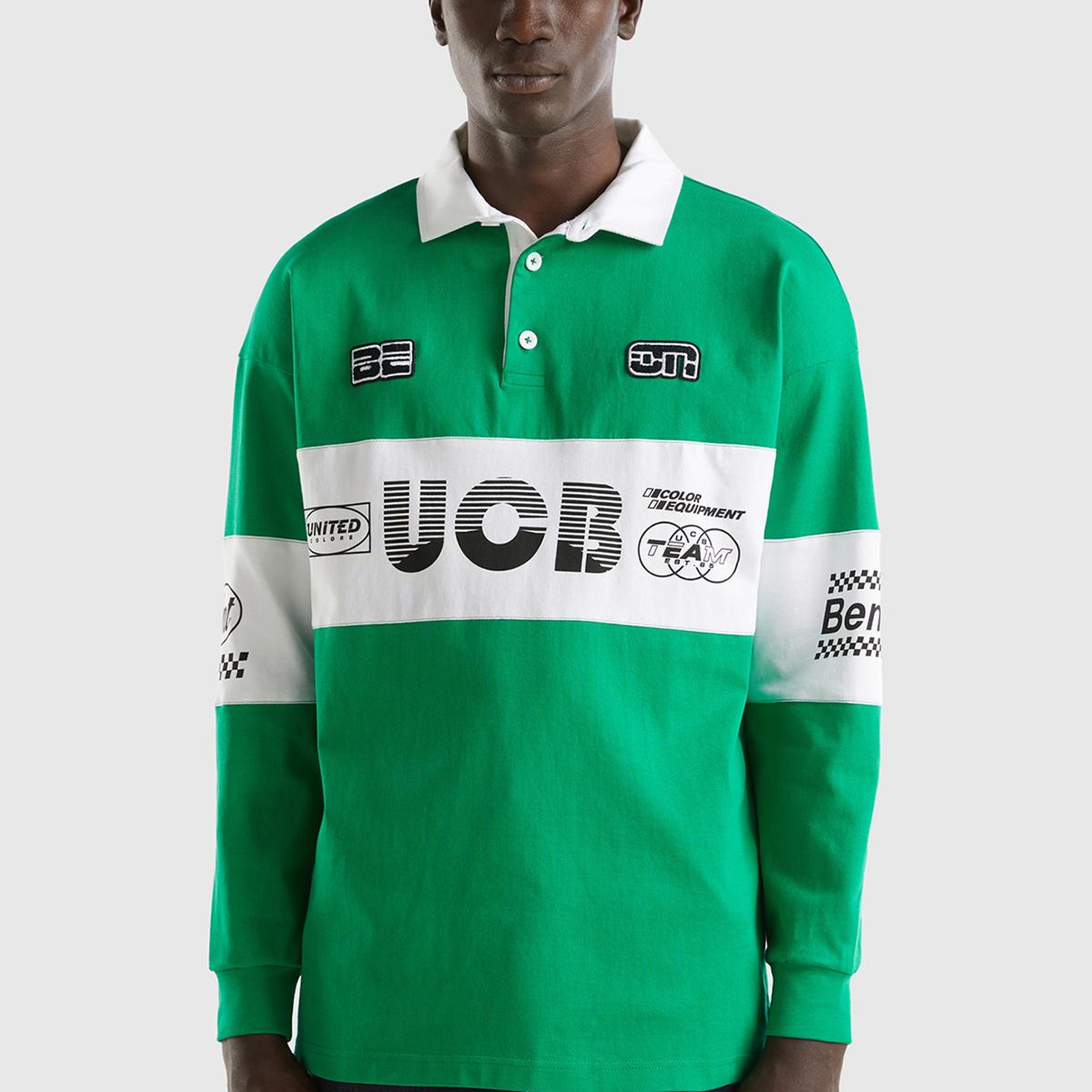 Unisex Yeşil %100 Pamuk Logo Baskılı Polo Yaka Sweatshirt