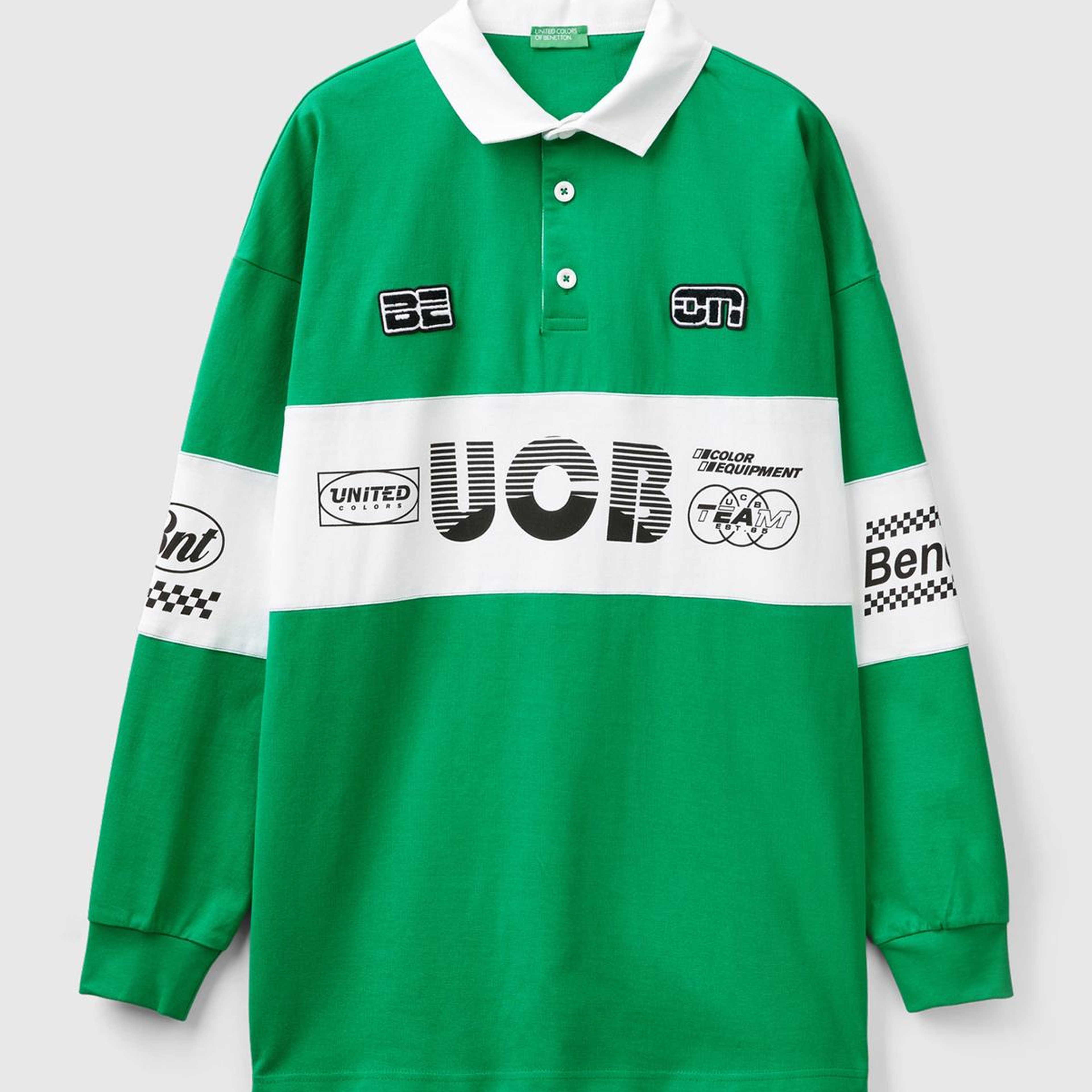 Unisex Yeşil %100 Pamuk Logo Baskılı Polo Yaka Sweatshirt